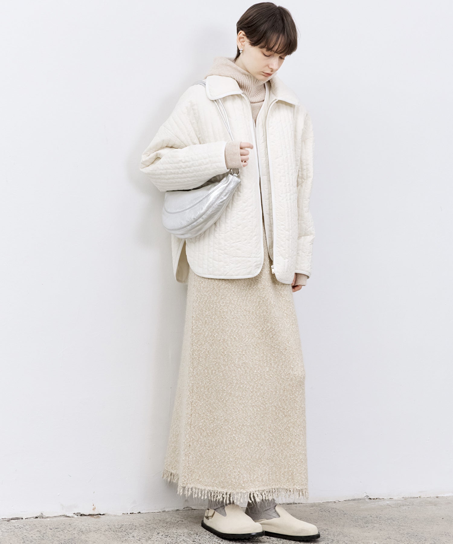 Fringe Accent Textured Knit Skirt – Tweed-Like A-Line