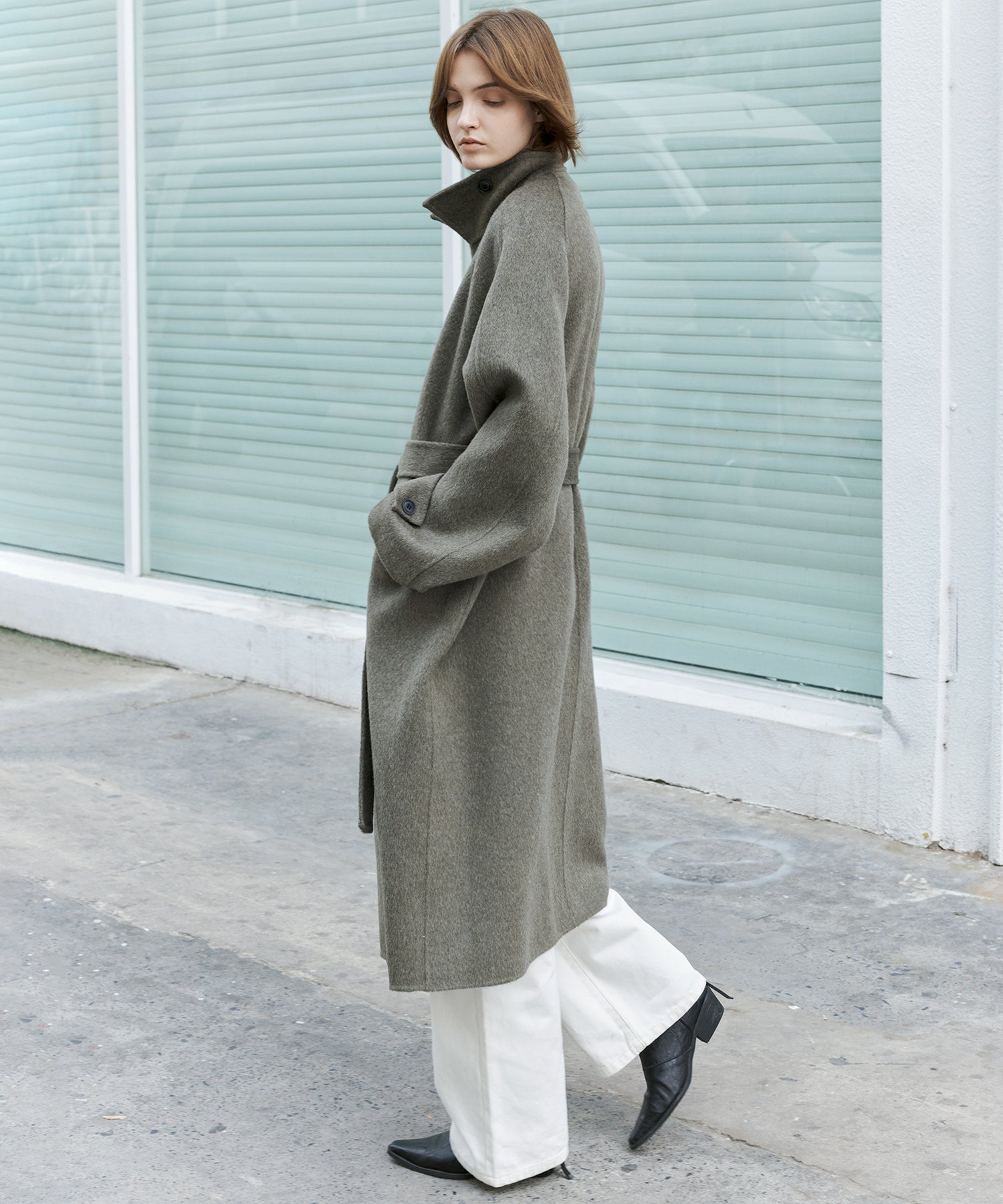 100% Wool Double-Face Trench Collar Oversized Silhouette Long Coat