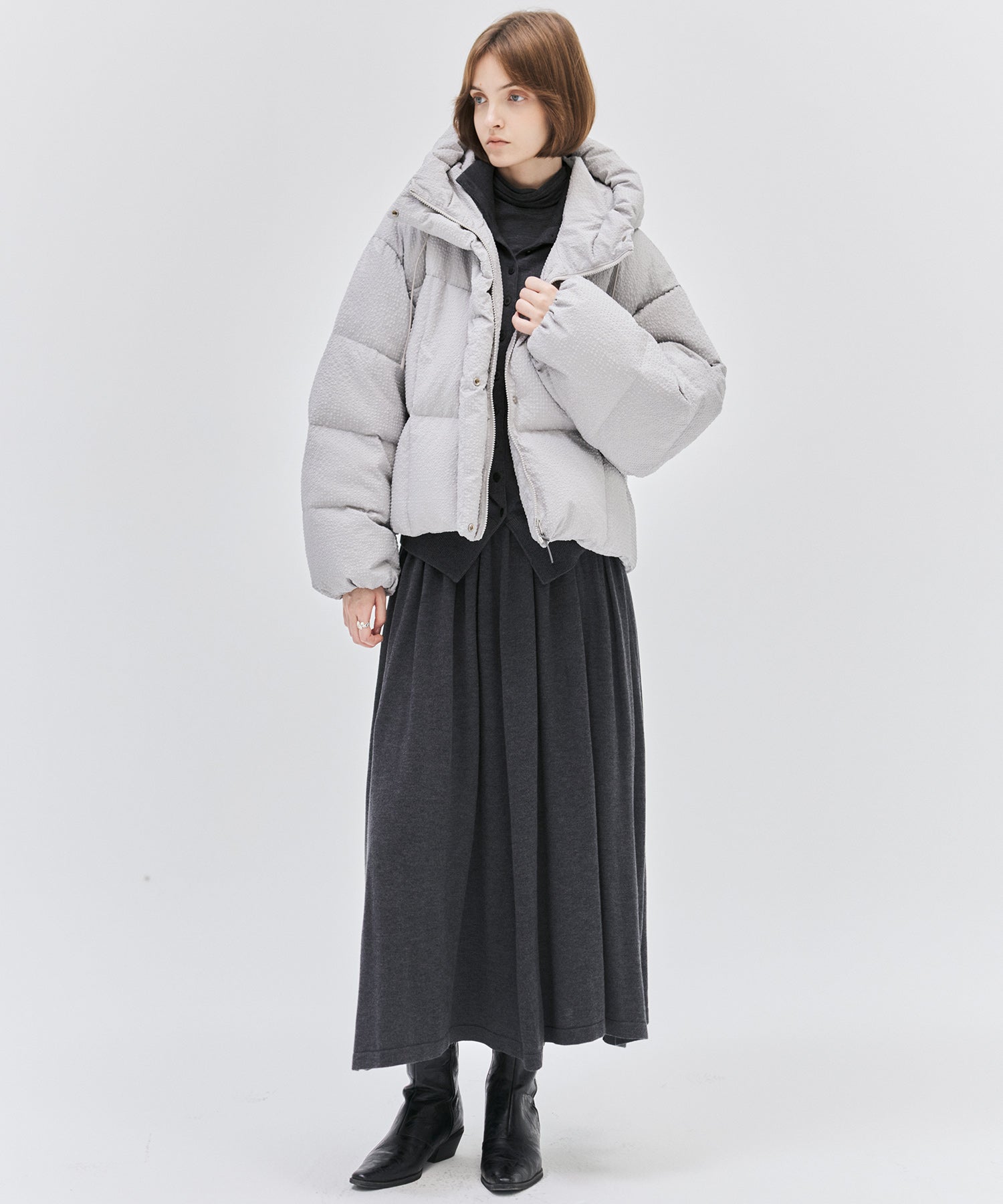 Textured Crinkle Hooded Short Down Jacket