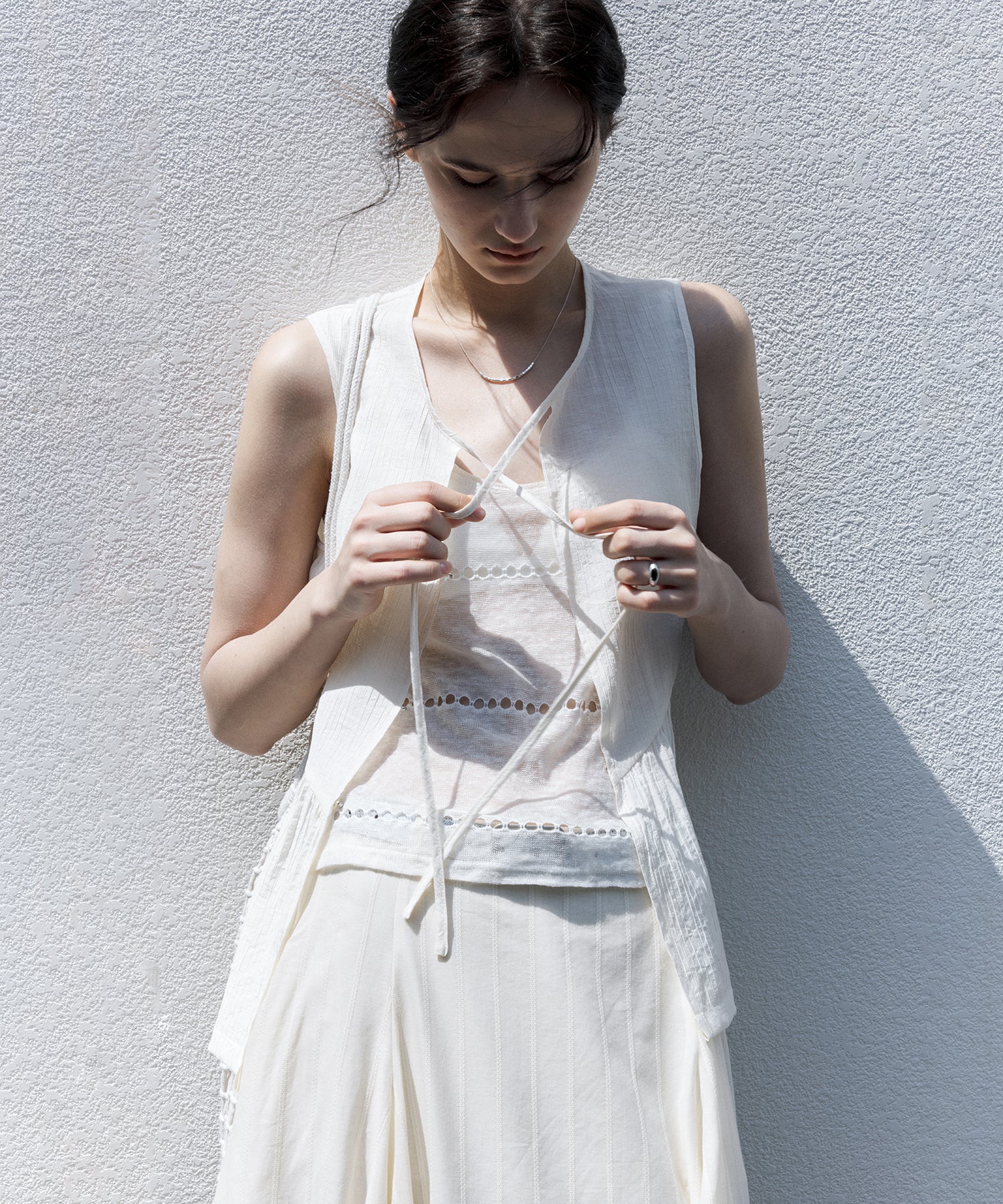 Flowy Tie Design Vest – Layered Look Summer Blouse