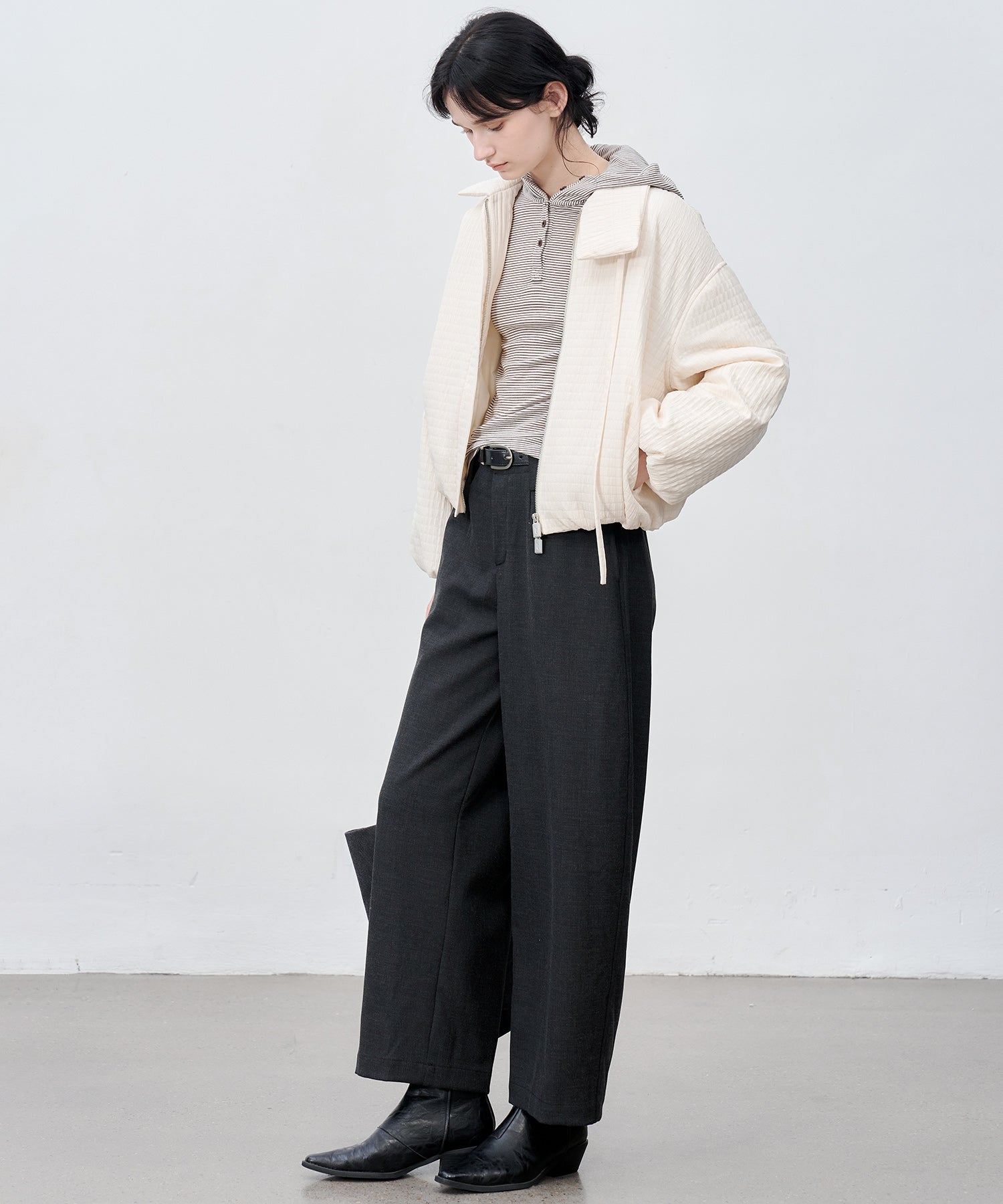 Thick Fabric Cropped Wide-Leg Pants