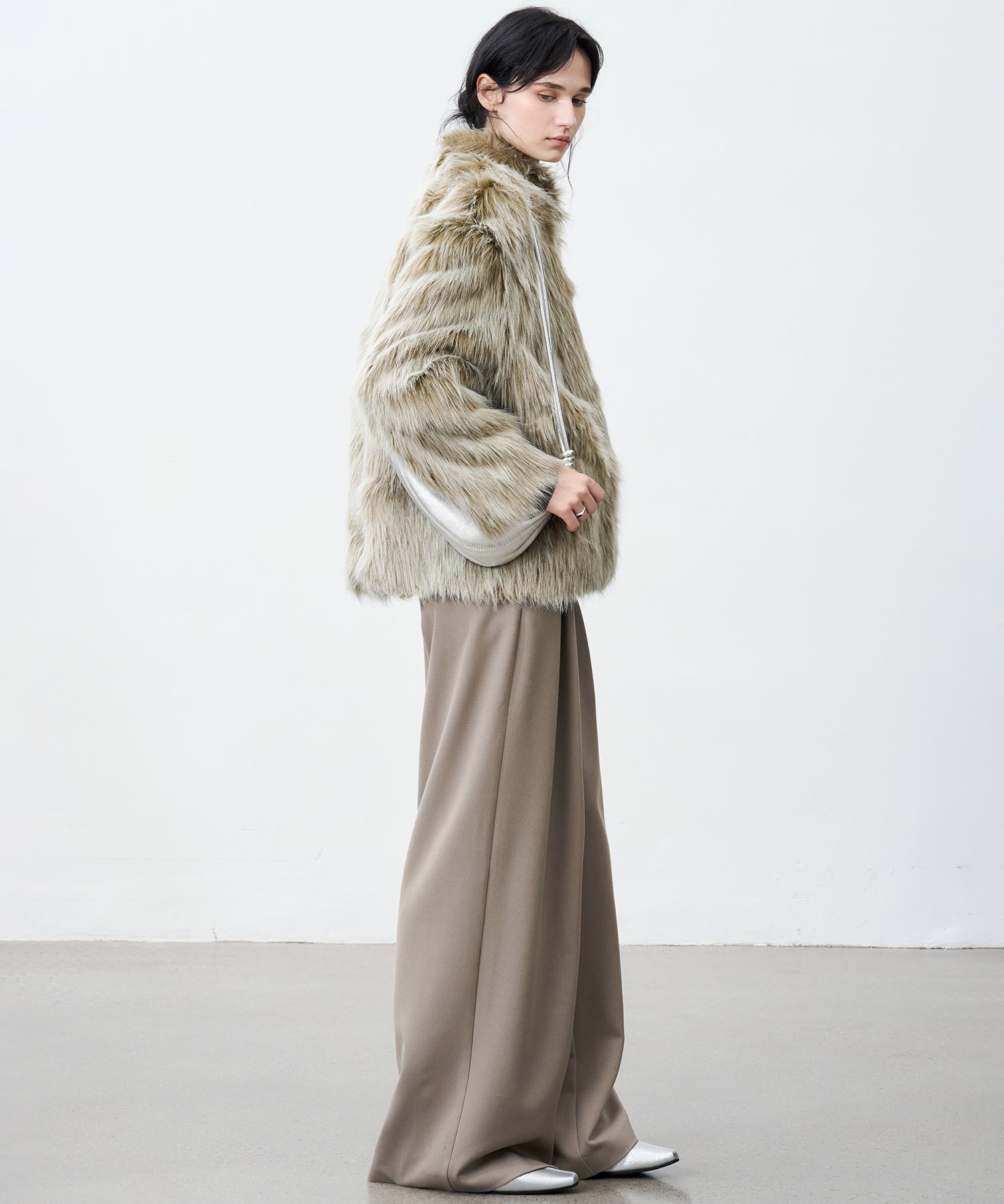 Long Faux-Fur Lapel Coat