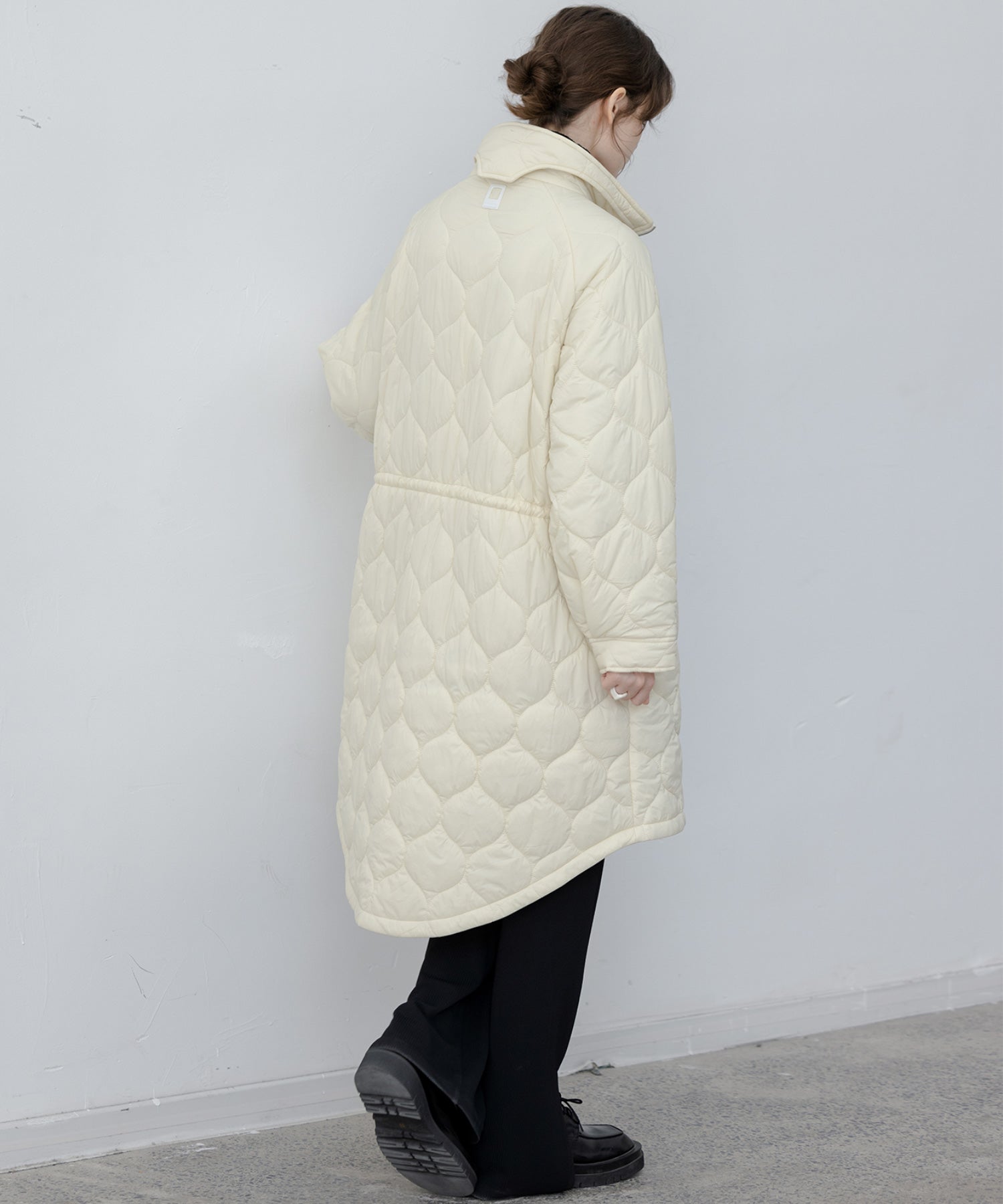 Irregular hem oversized volume quilted long coat 