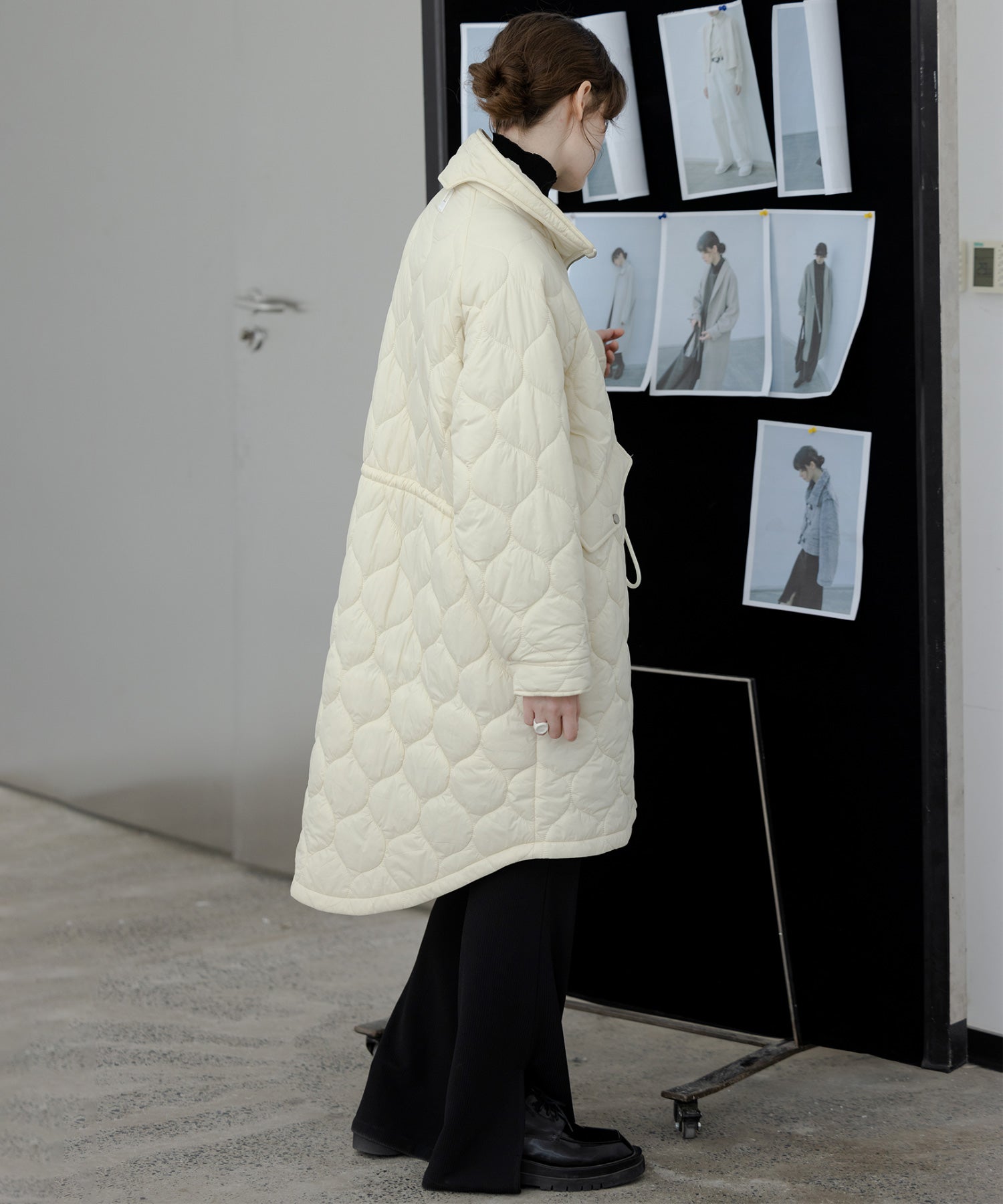 Irregular hem oversized volume quilted long coat 