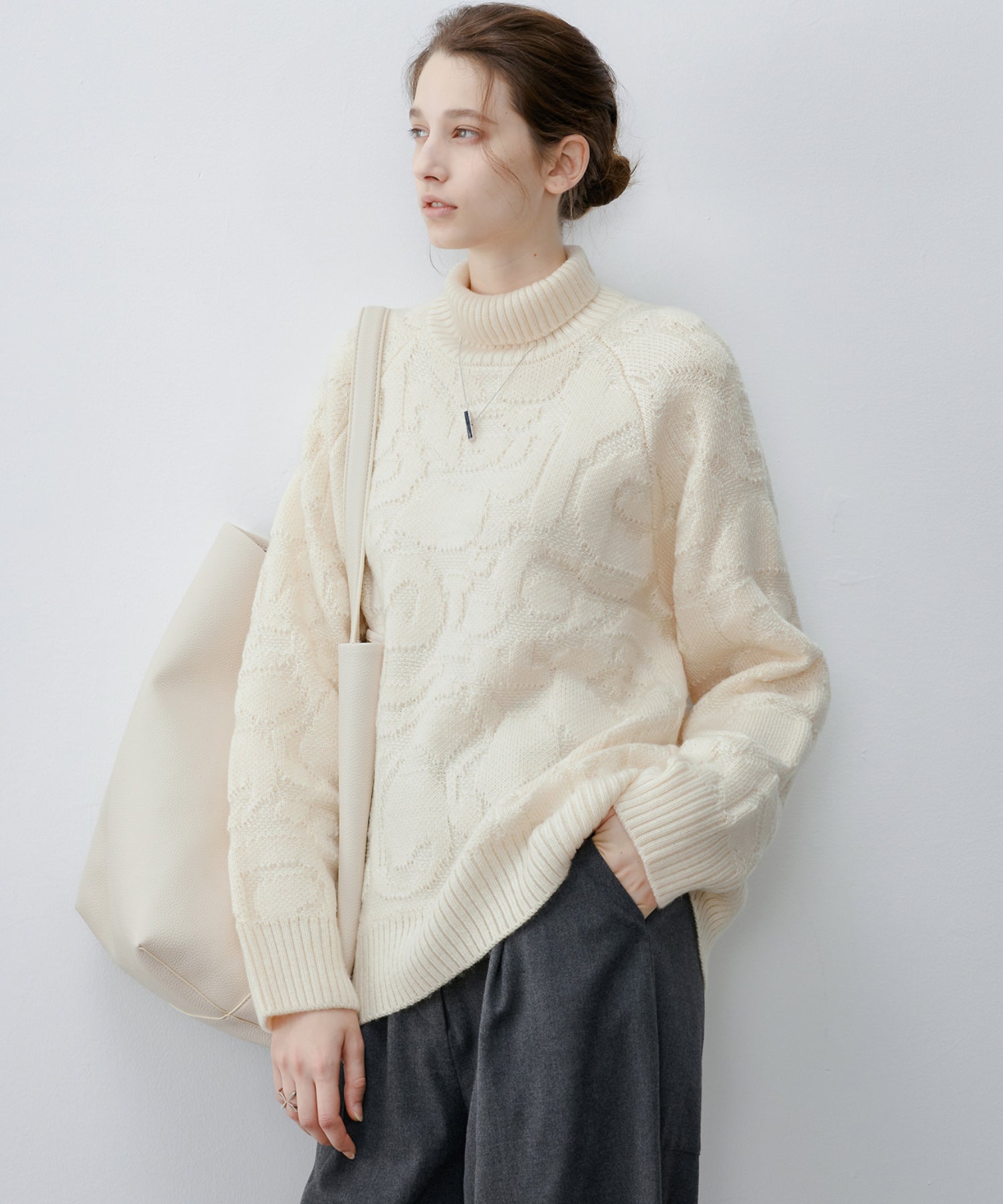 High Neck Jacquard Design Knit