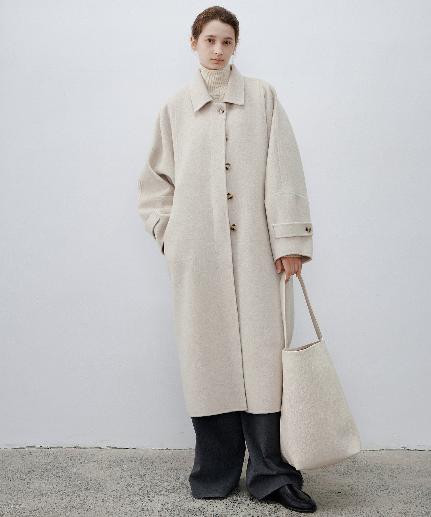 Double-Face Wool Cocoon Coat with Batwing Sleeves