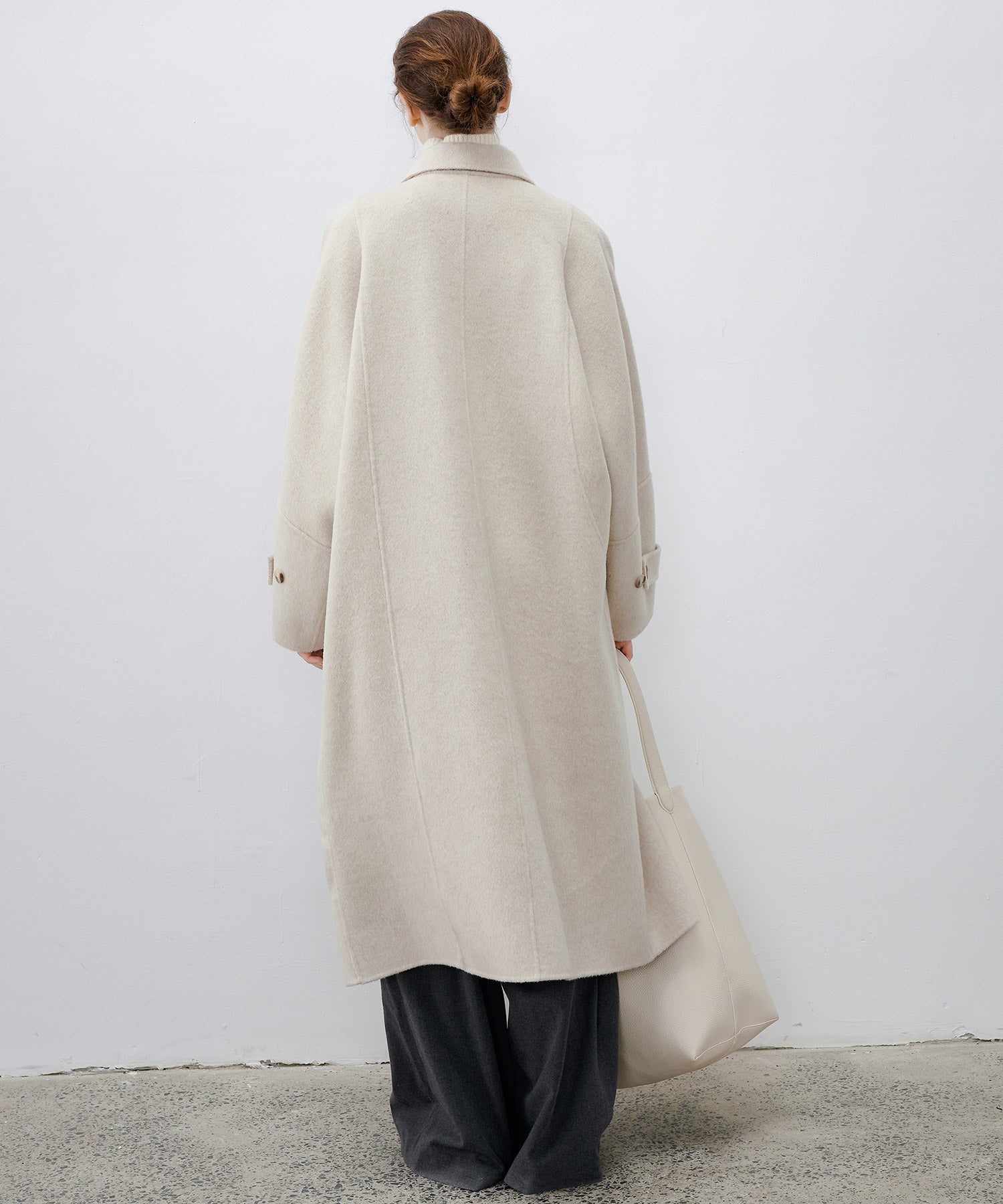 Double-Face Wool Cocoon Coat with Batwing Sleeves