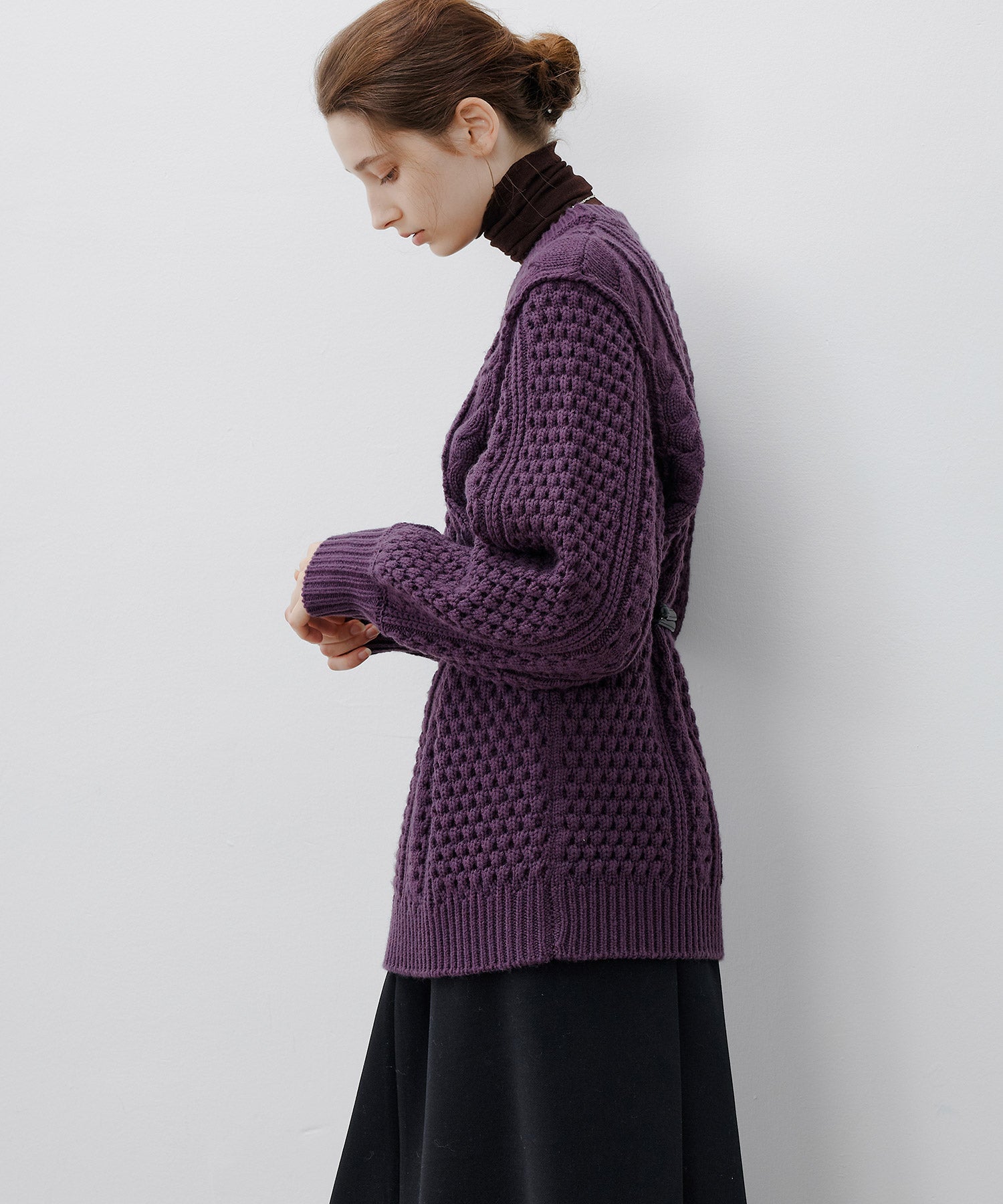 Textured Wool Blend Aran Sweater