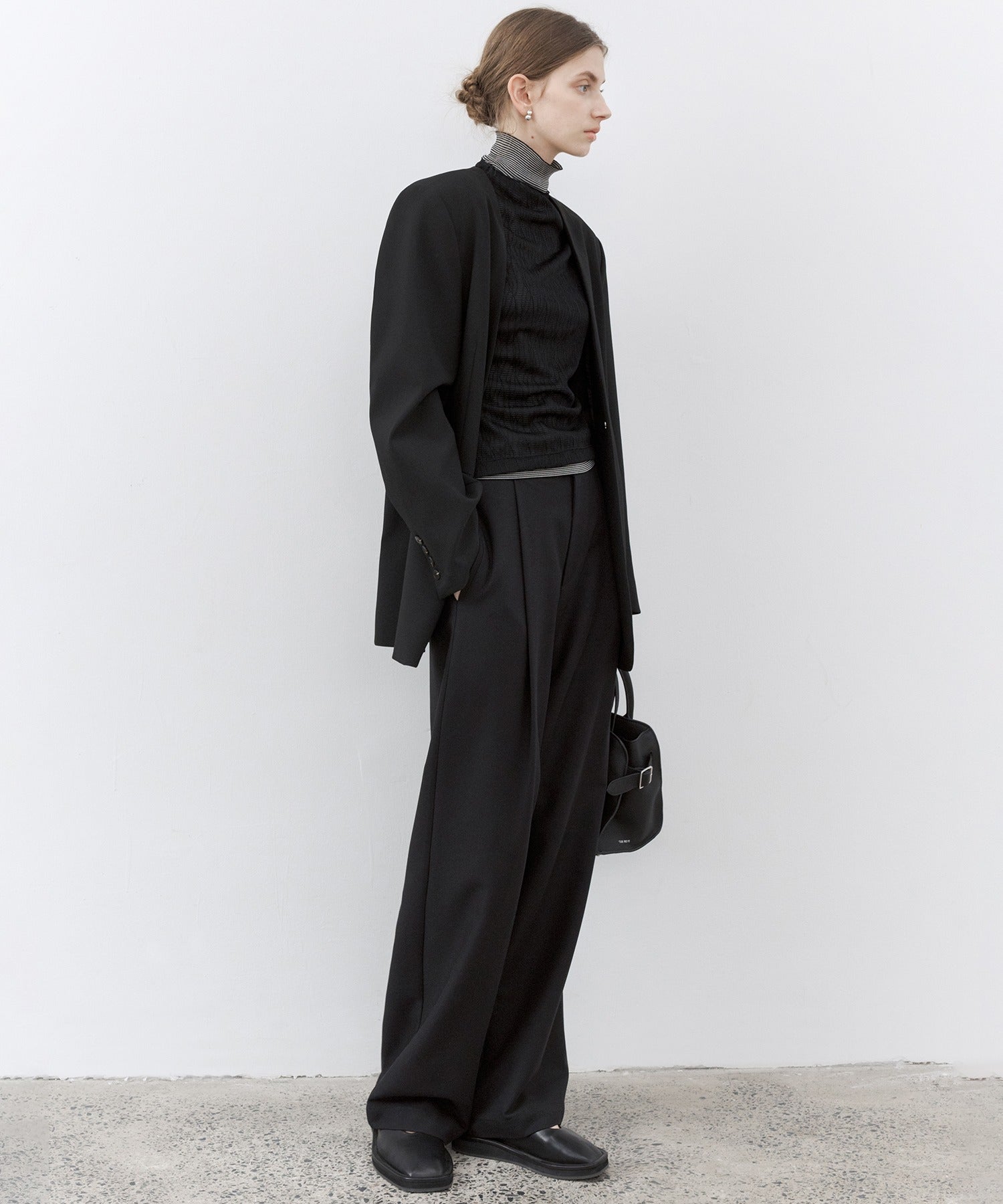 Draped Wide-Leg Tailored Pants