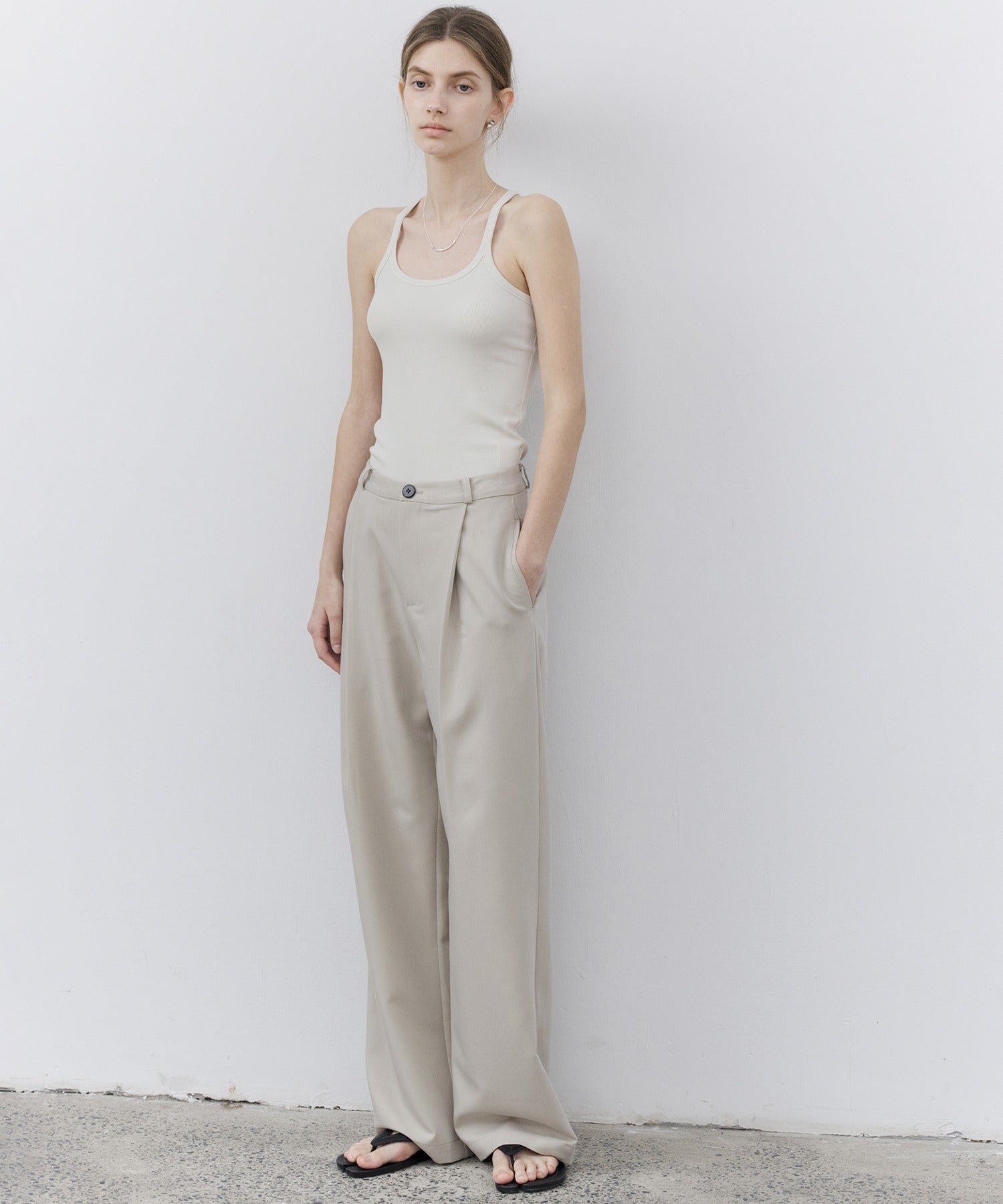 Draped Wide-Leg Tailored Pants