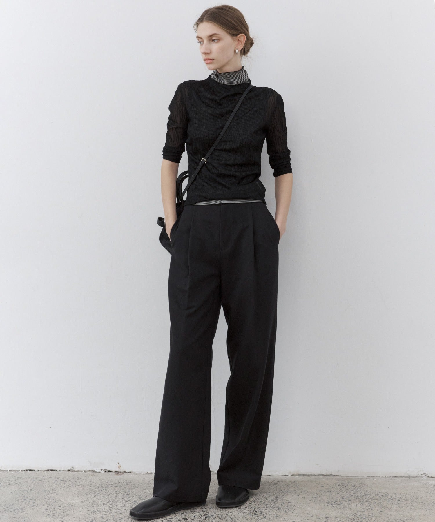 Draped Wide-Leg Tailored Pants