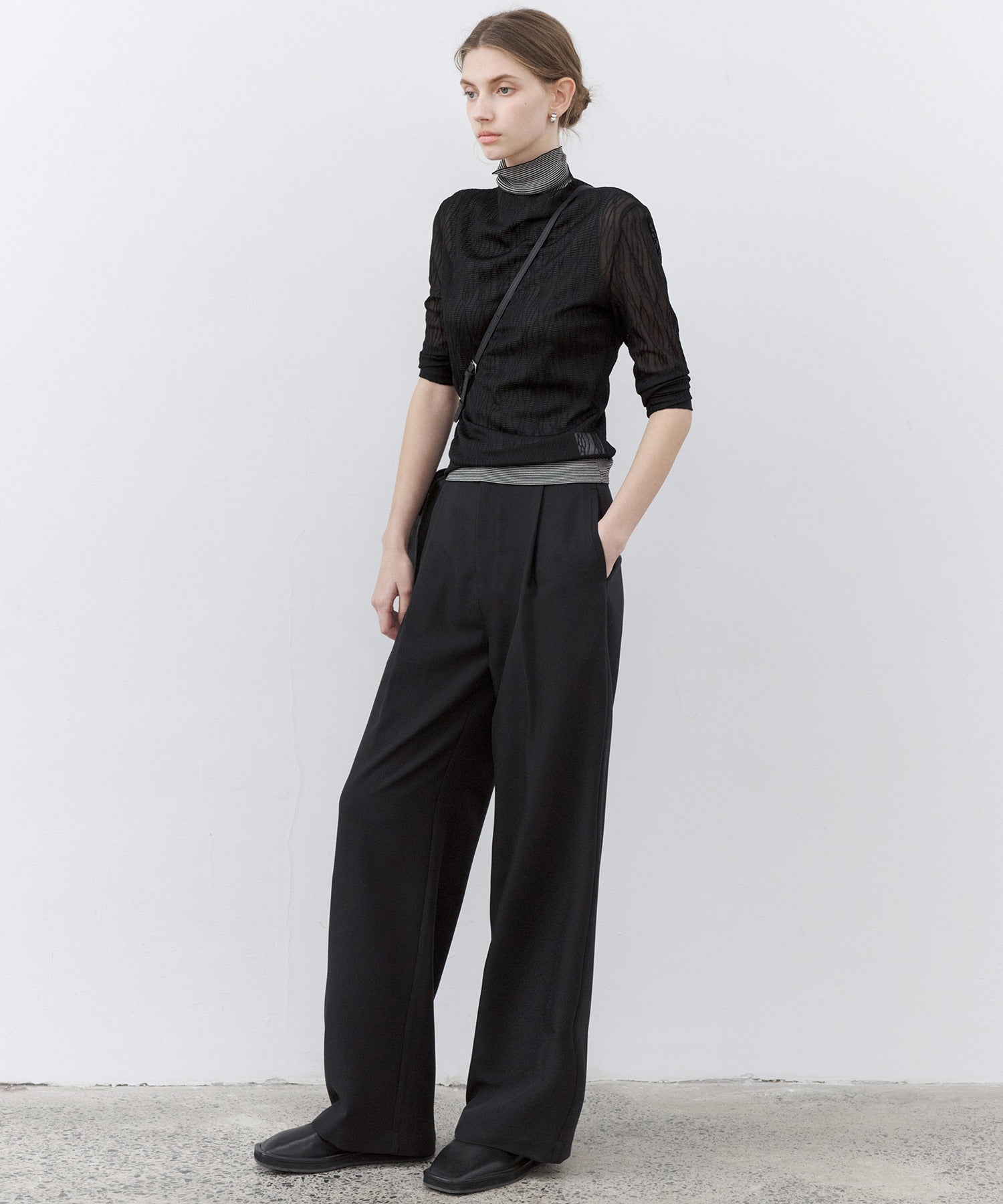 Draped Wide-Leg Tailored Pants