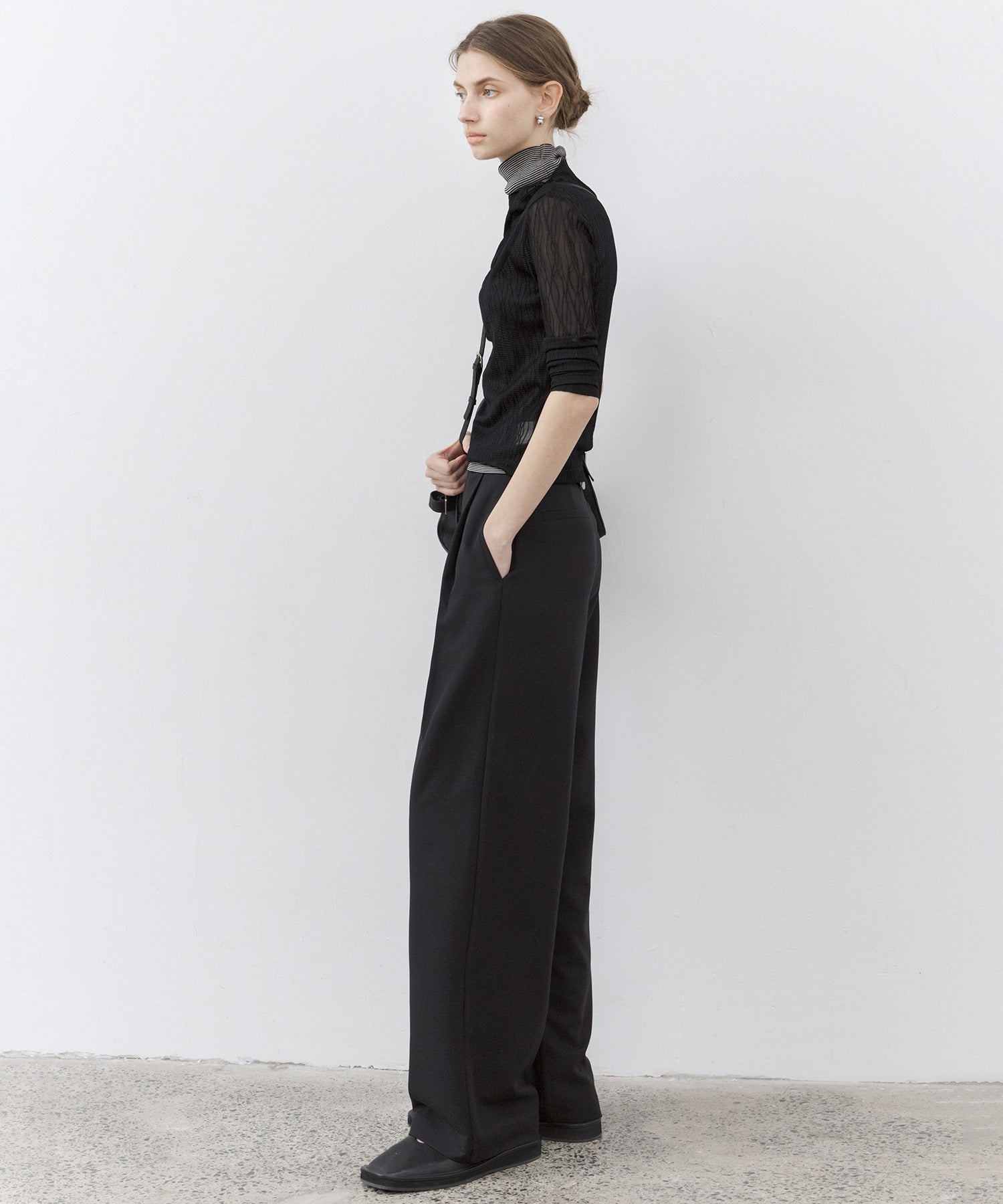 Draped Wide-Leg Tailored Pants