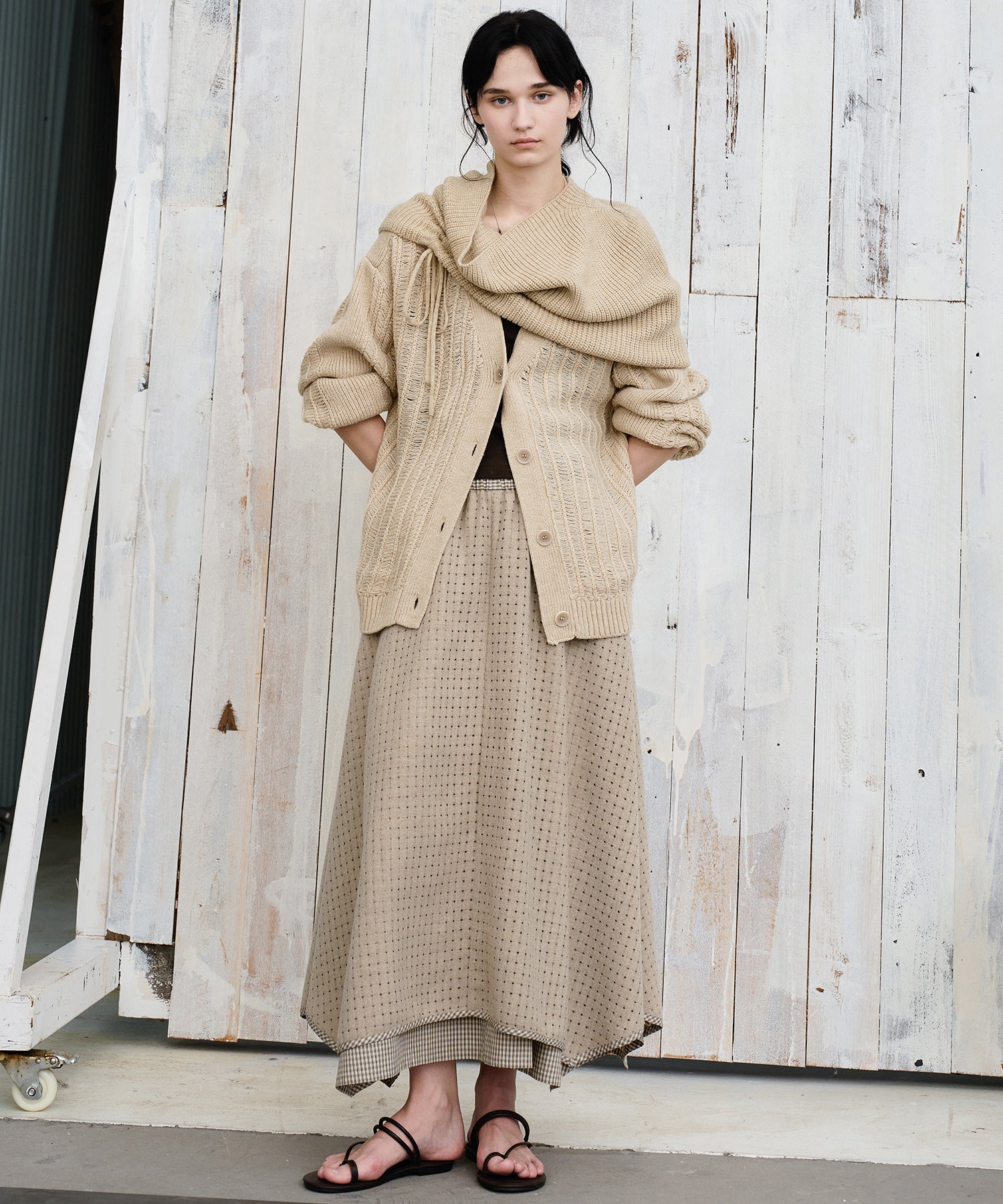 Cut-Out Layered High-Waist A-Line Midi Flare Skirt