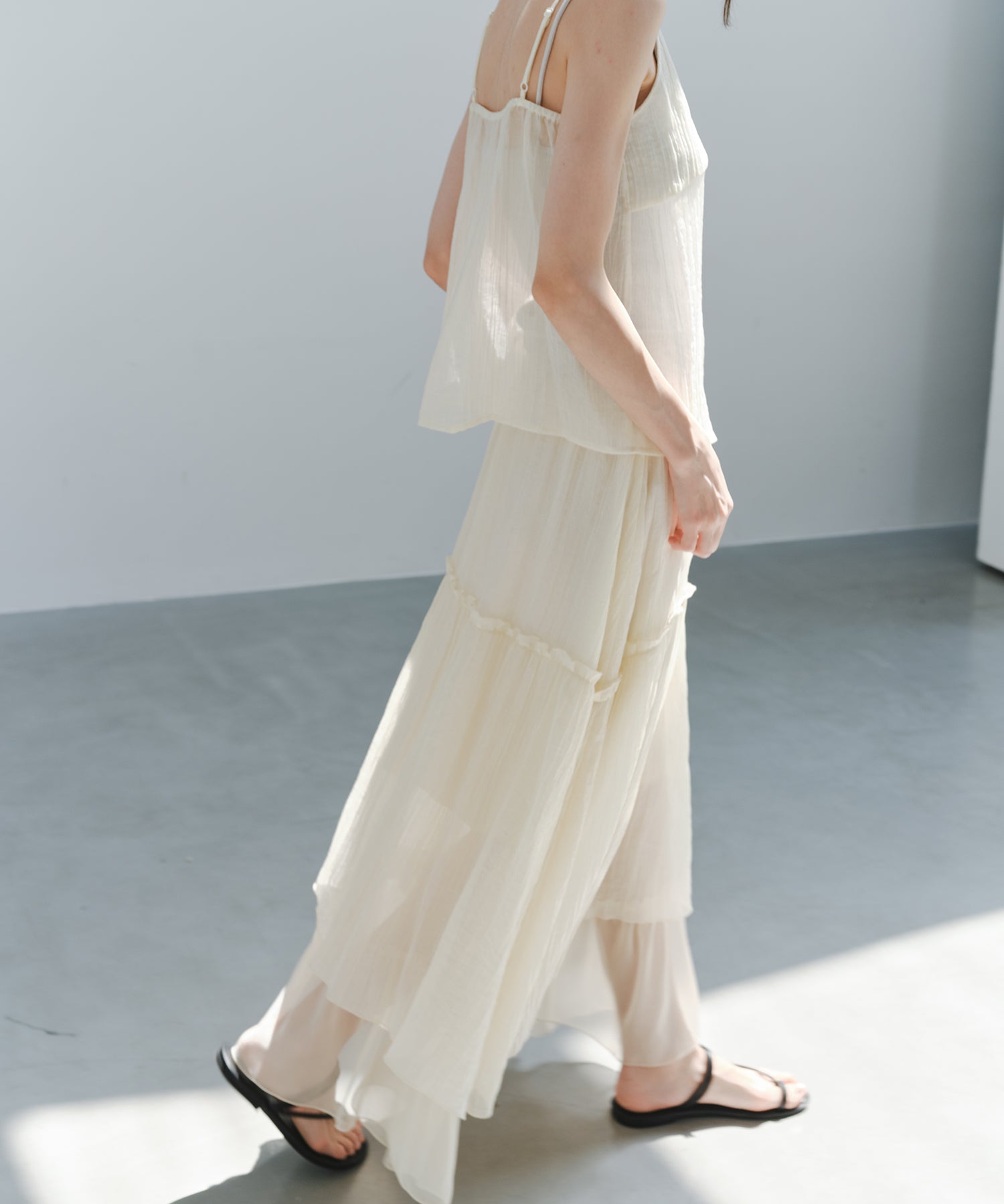 「7月上旬～中旬出荷」Sheer Panel Tiered Flare Skirt