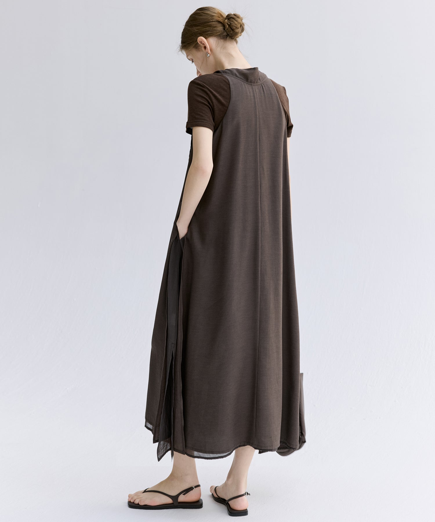 Acetate-Blend V-Neck Ribbon Detail Sleeveless Dress