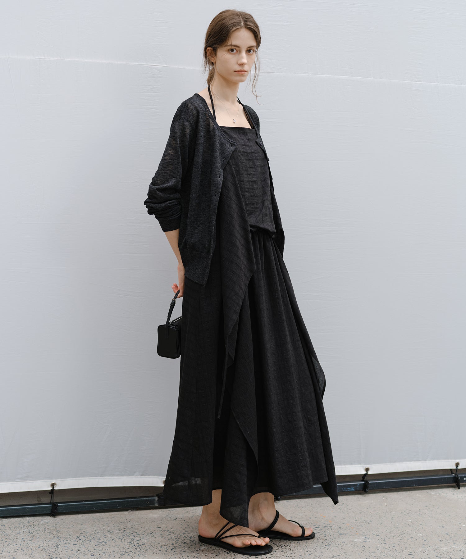 "Ships early March" Sheer Slub Yarn Crewneck Cardigan Set (with Scarf)