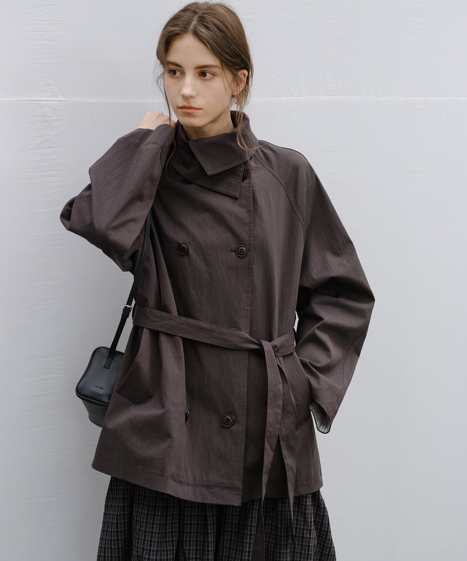 Wrap Collar Belted Cropped Trench Jacket