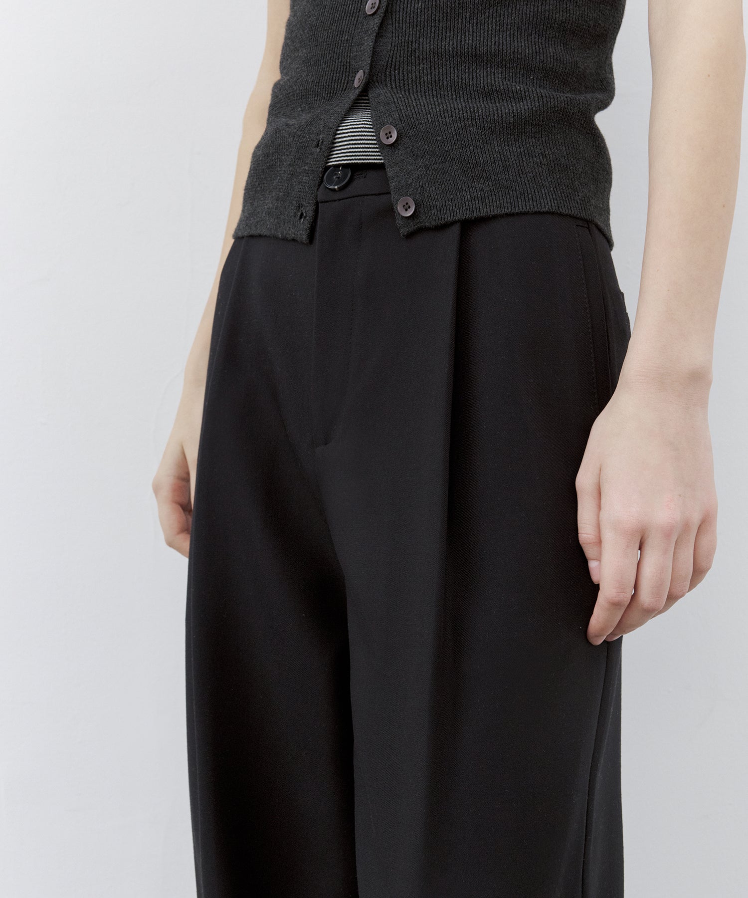 Draped Wide-Leg Tailored Pants