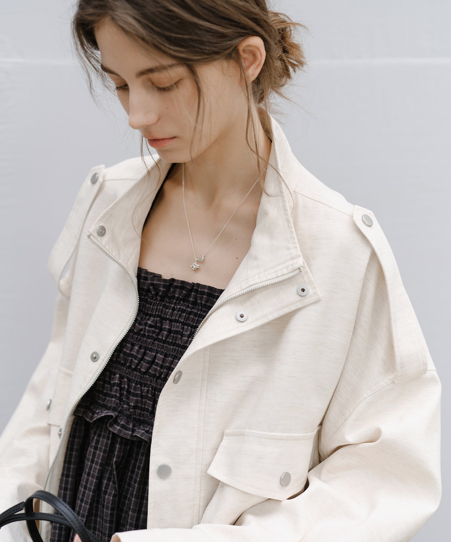 "Shipping late February to early March" Stand Collar Check Drawstring Jacket