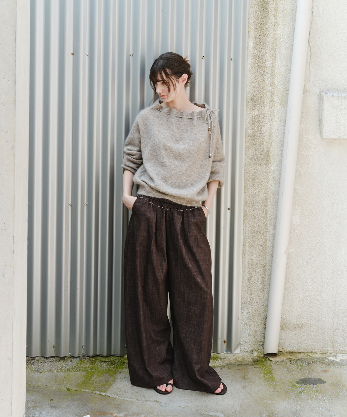 「9月下旬出荷予定」Paneled Drawstring Wide Pants