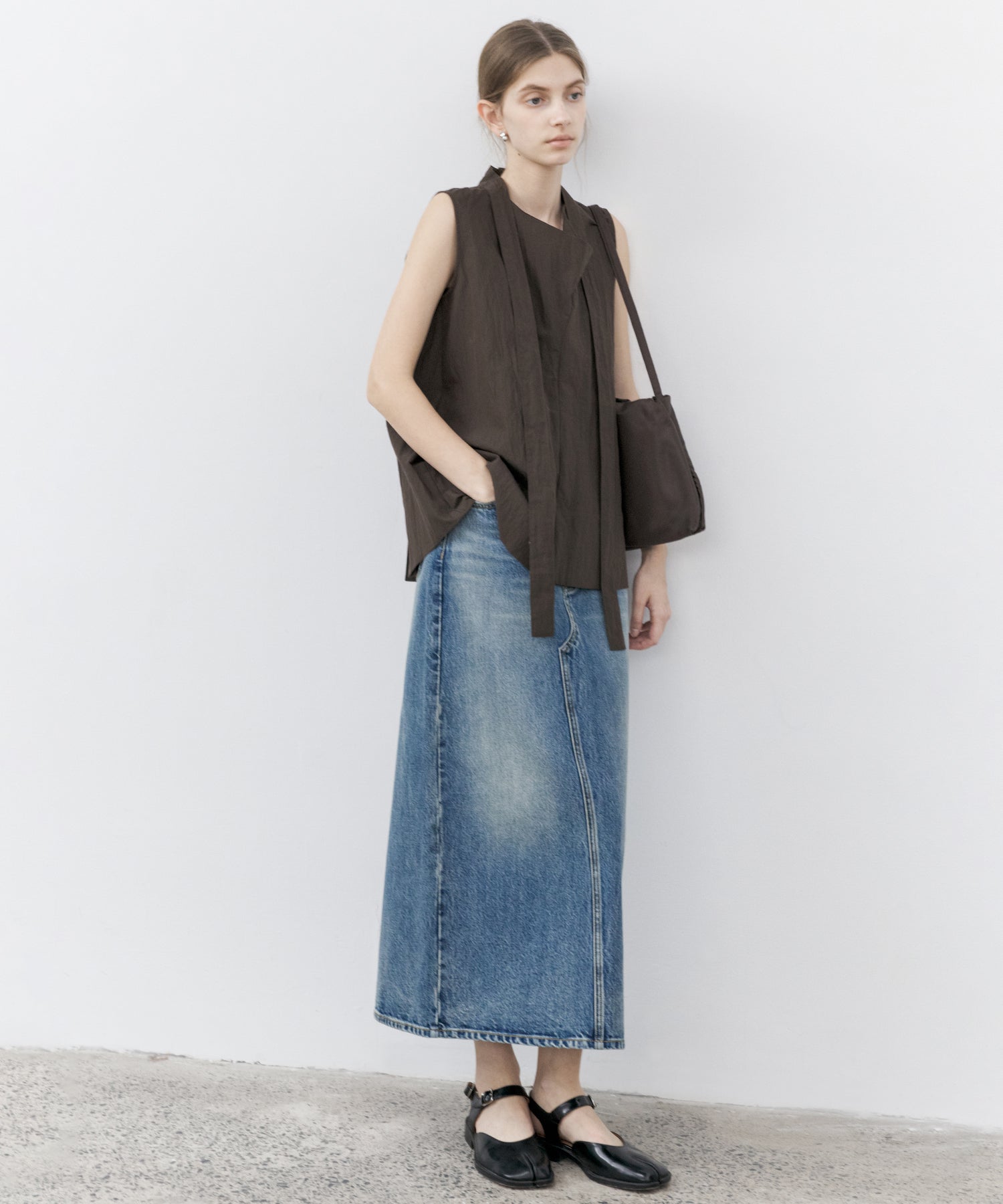 Used Wash I-Line Denim Long Skirt