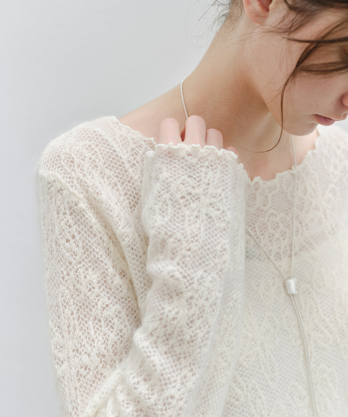 「9月下旬出荷予定」Sheer Jacquard Wool Silk Knit Top