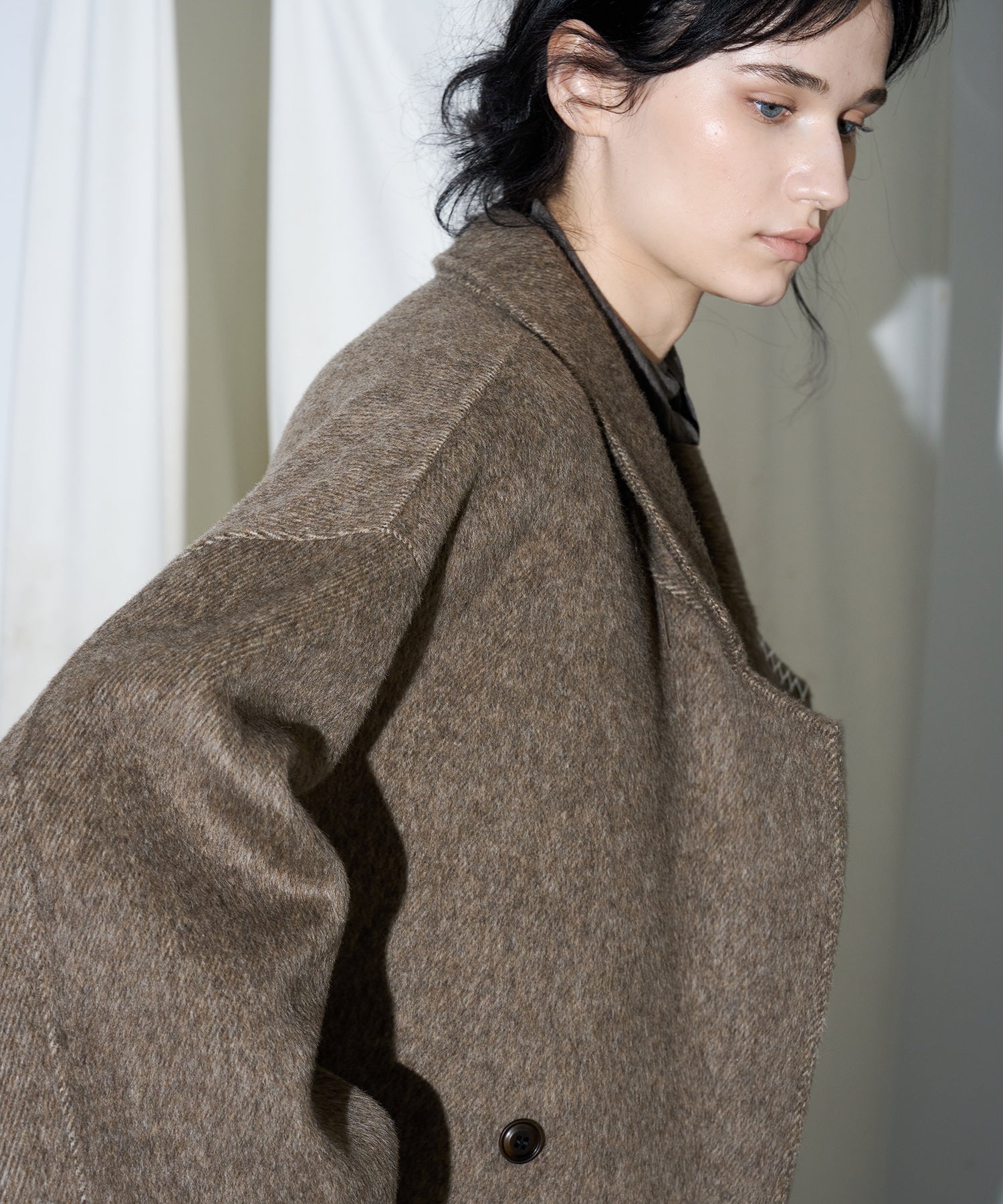 100% Wool Double-Face Long Lapel Oversized Overcoat(ウール100