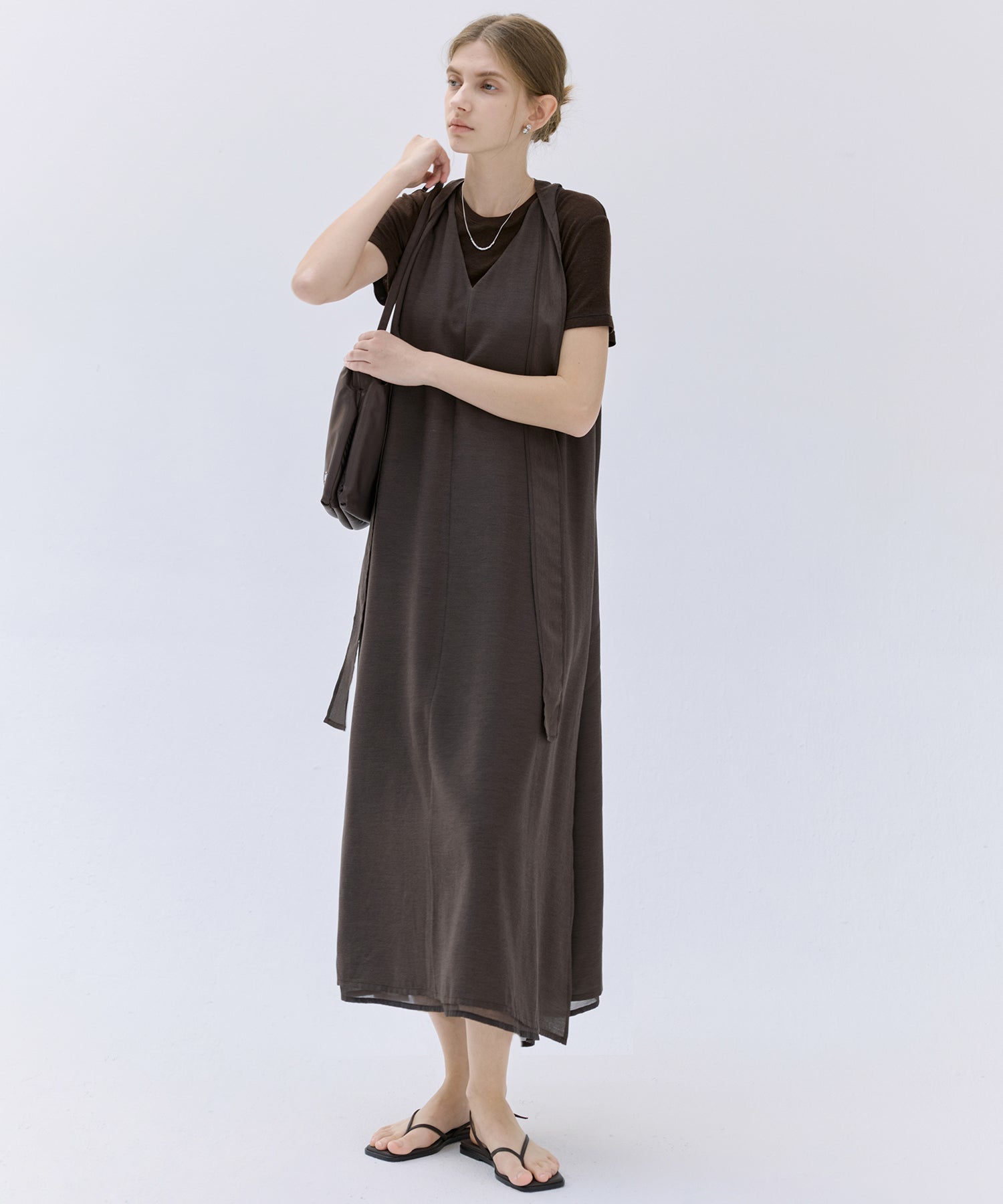 Acetate-Blend V-Neck Ribbon Detail Sleeveless Dress