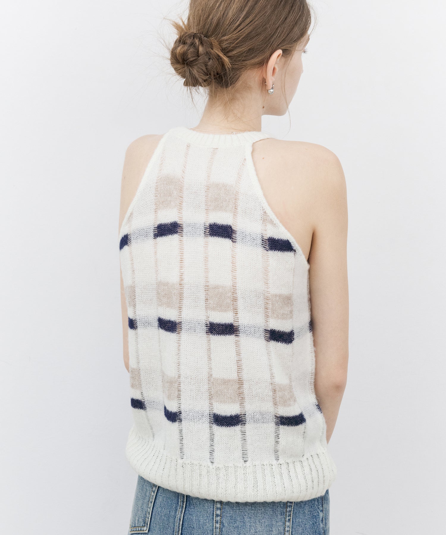 Check Jacquard V-Neck Knit Vest