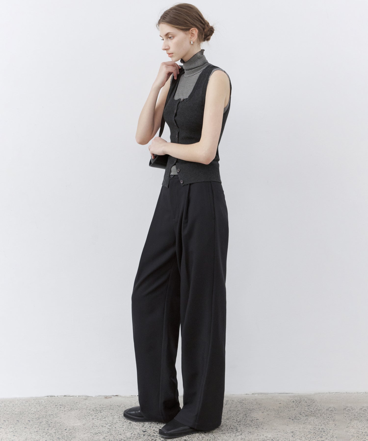Draped Wide-Leg Tailored Pants