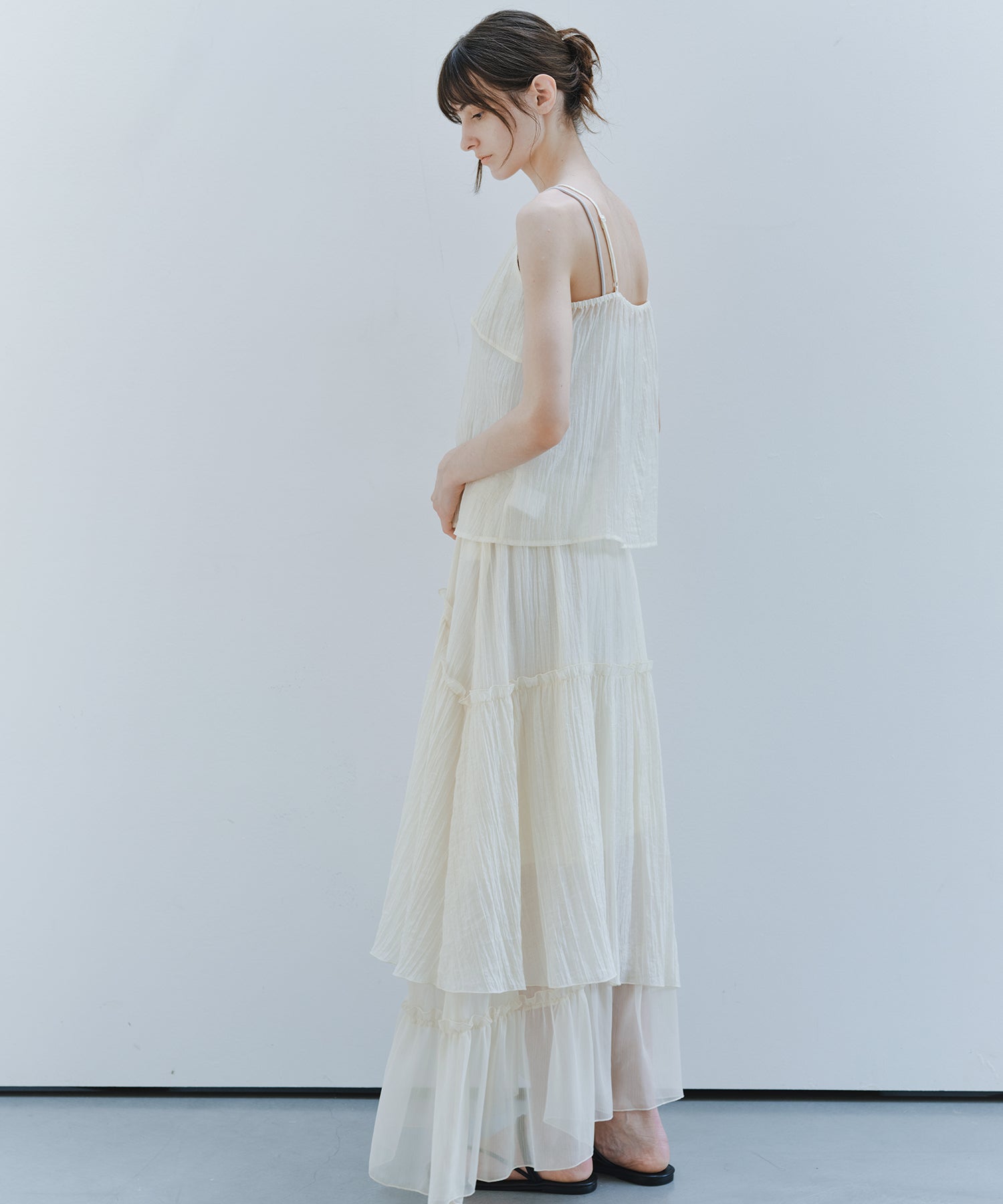 「7月上旬～中旬出荷」Sheer Panel Tiered Flare Skirt