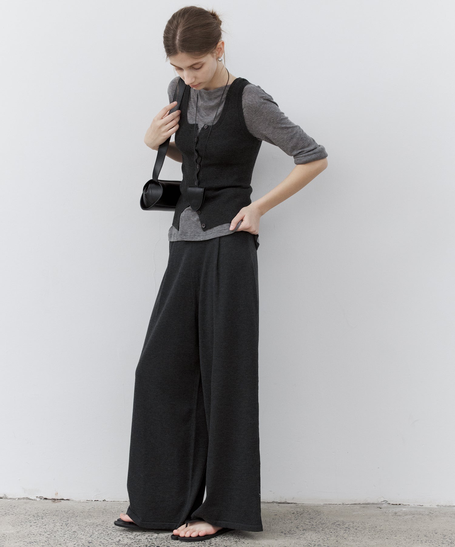 Drawstring Knit Wide Pants