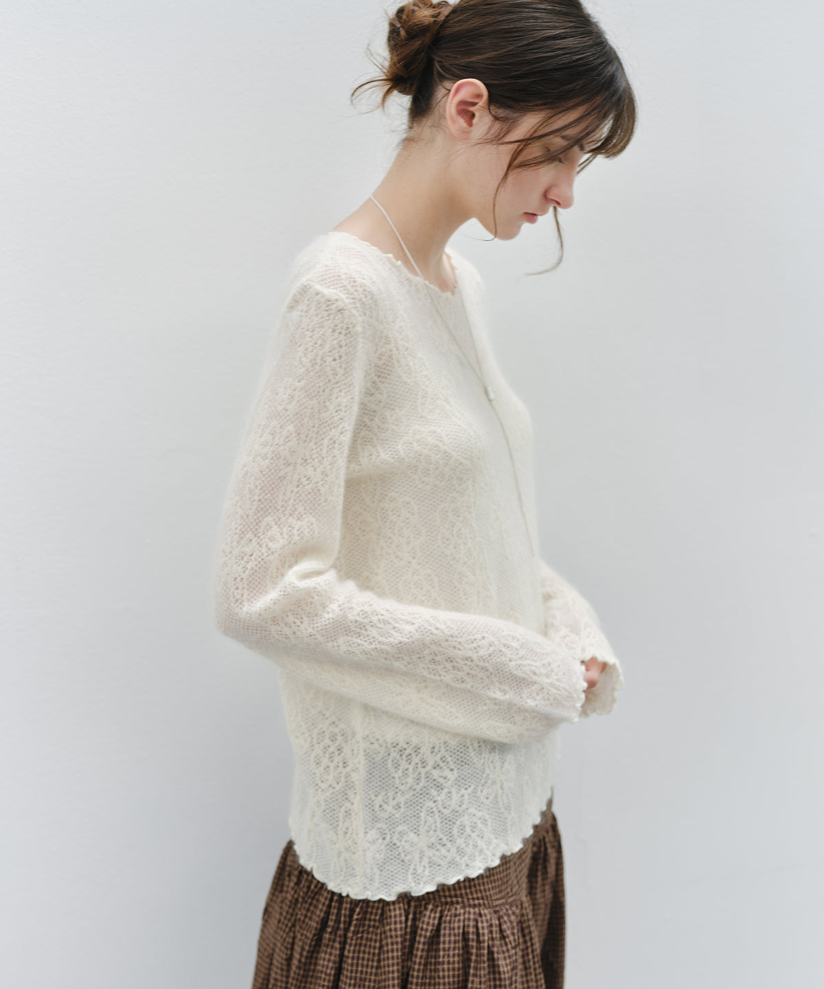 「9月下旬出荷予定」Sheer Jacquard Wool Silk Knit Top