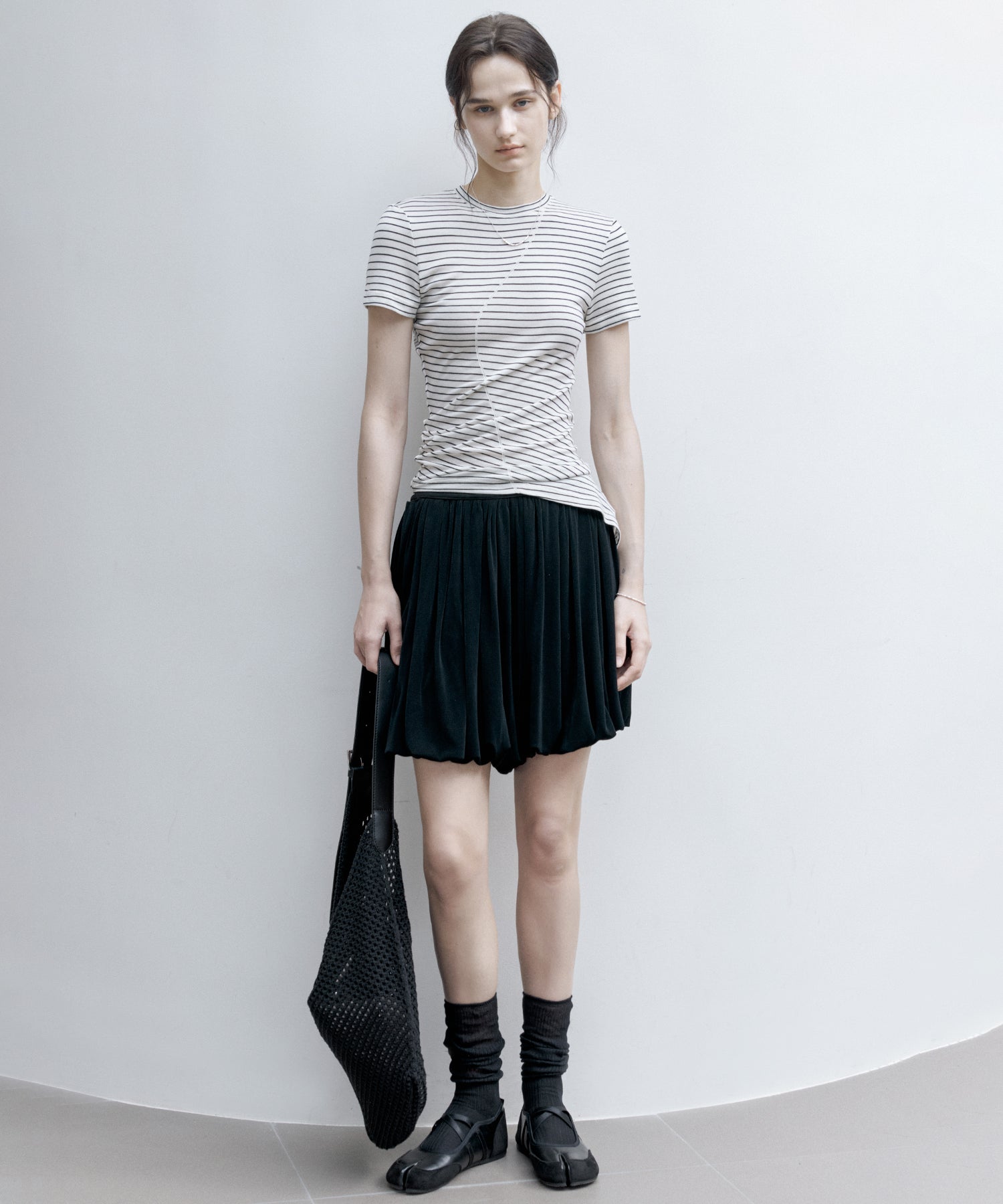 Asymmetric Hem Fitted T-Shirt in Lyocell Blend