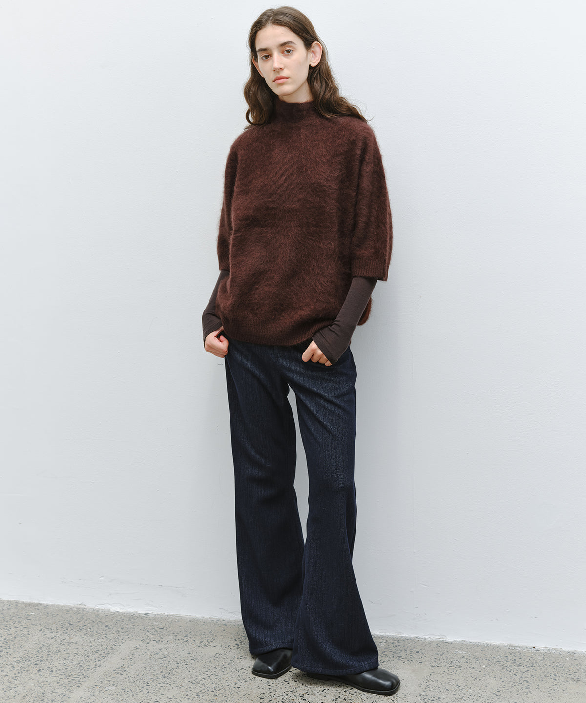 「10月下旬出荷予定」Brushed Cashmere-Blend Half Sleeve Knit Top