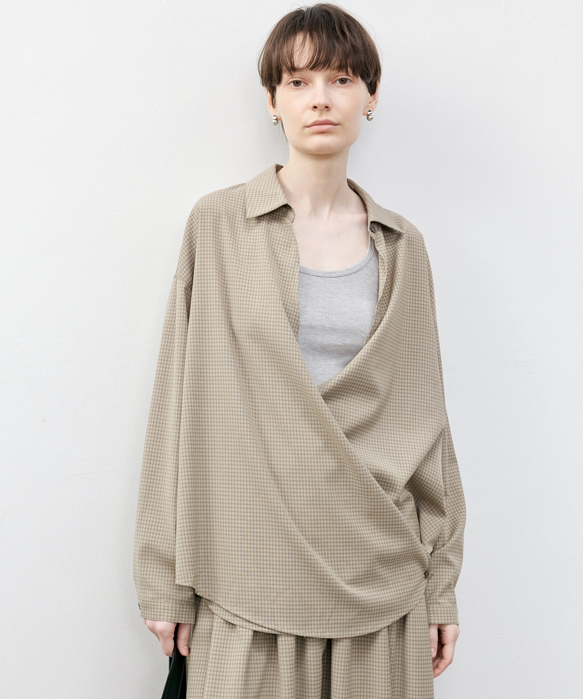 Wrap-Front Waist Tie Design Shirt