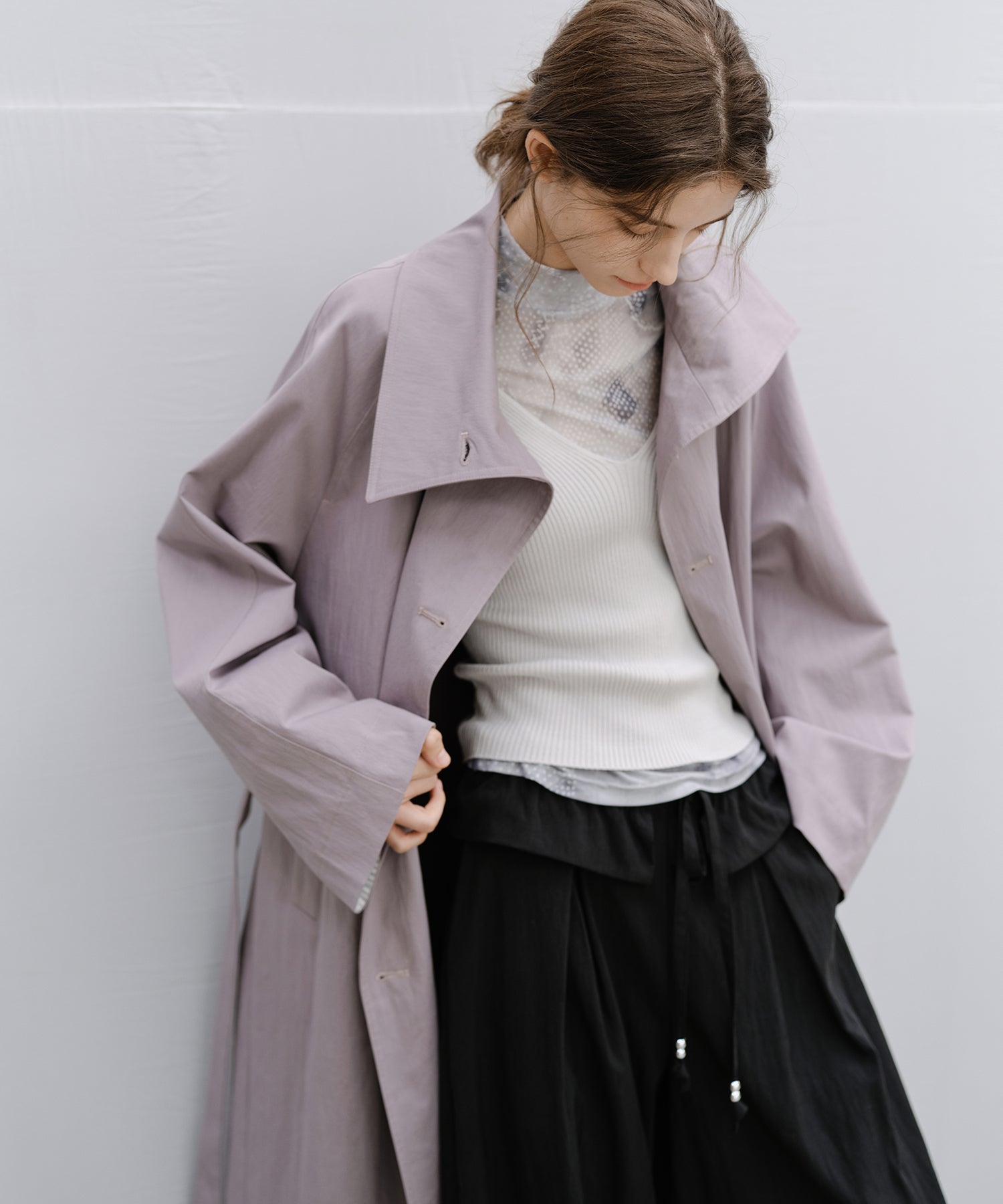 Wrap Collar Belted Long Trench Coat