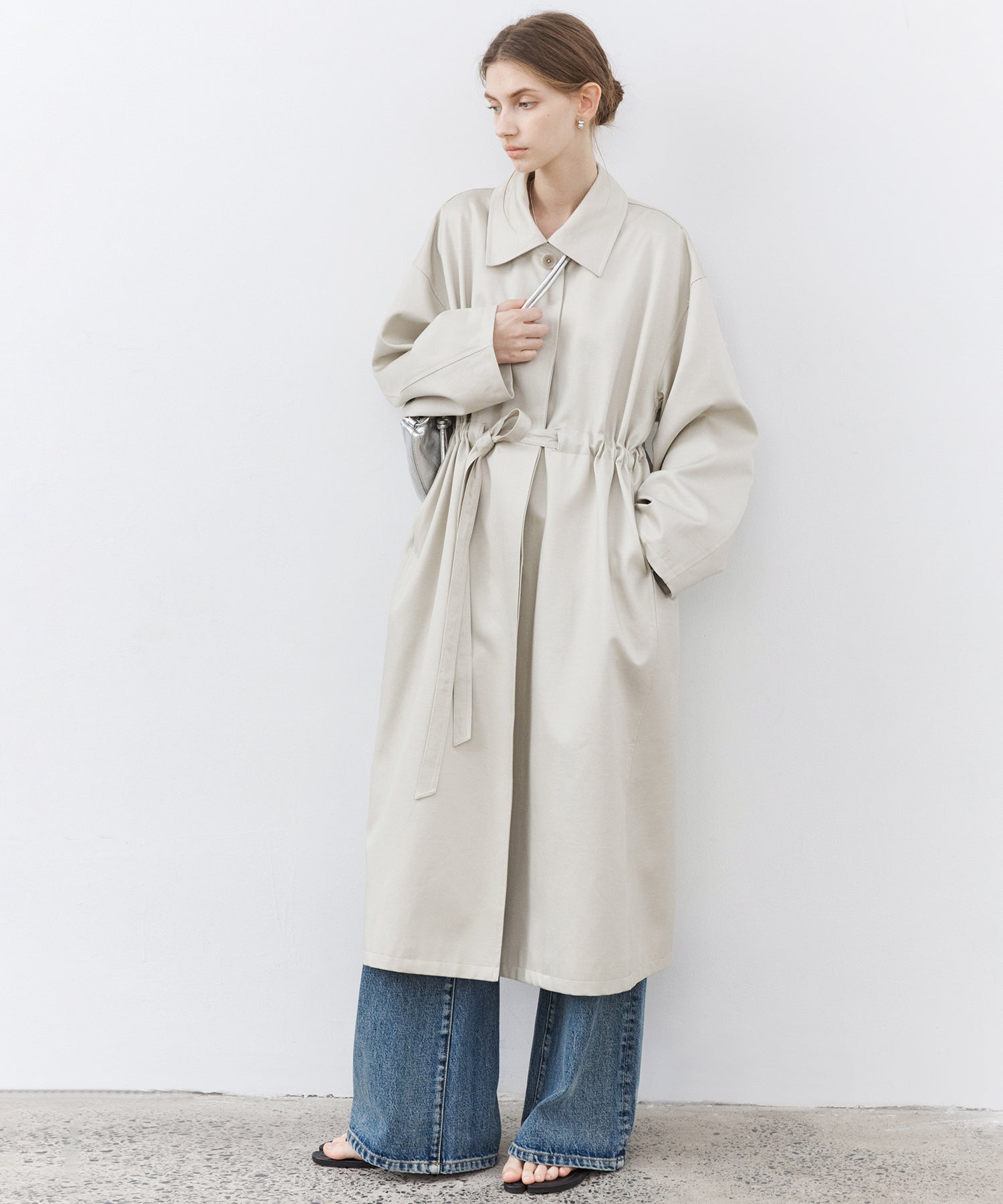 Drawstring Waist Relaxed Fit Long Coat