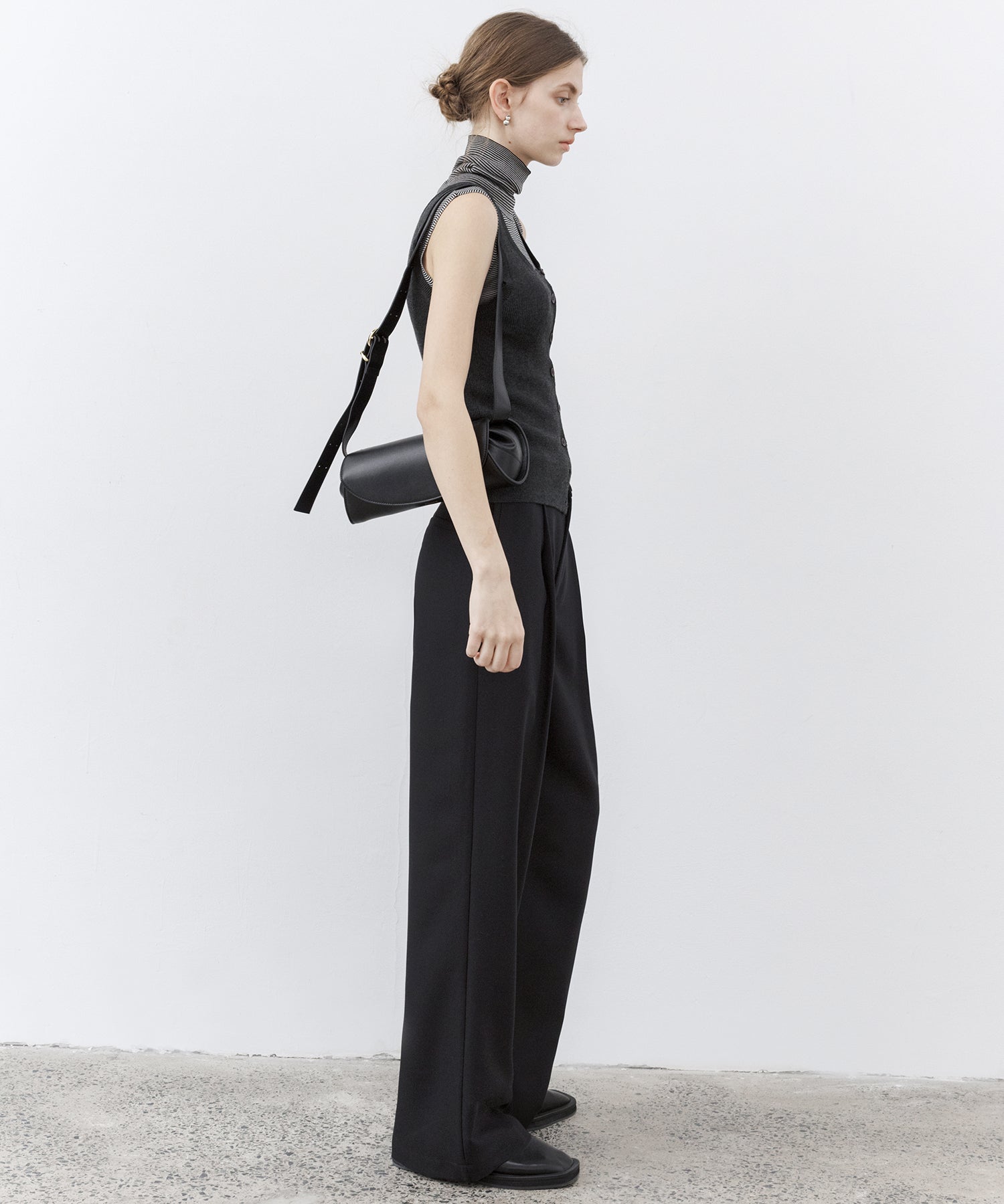 Draped Wide-Leg Tailored Pants