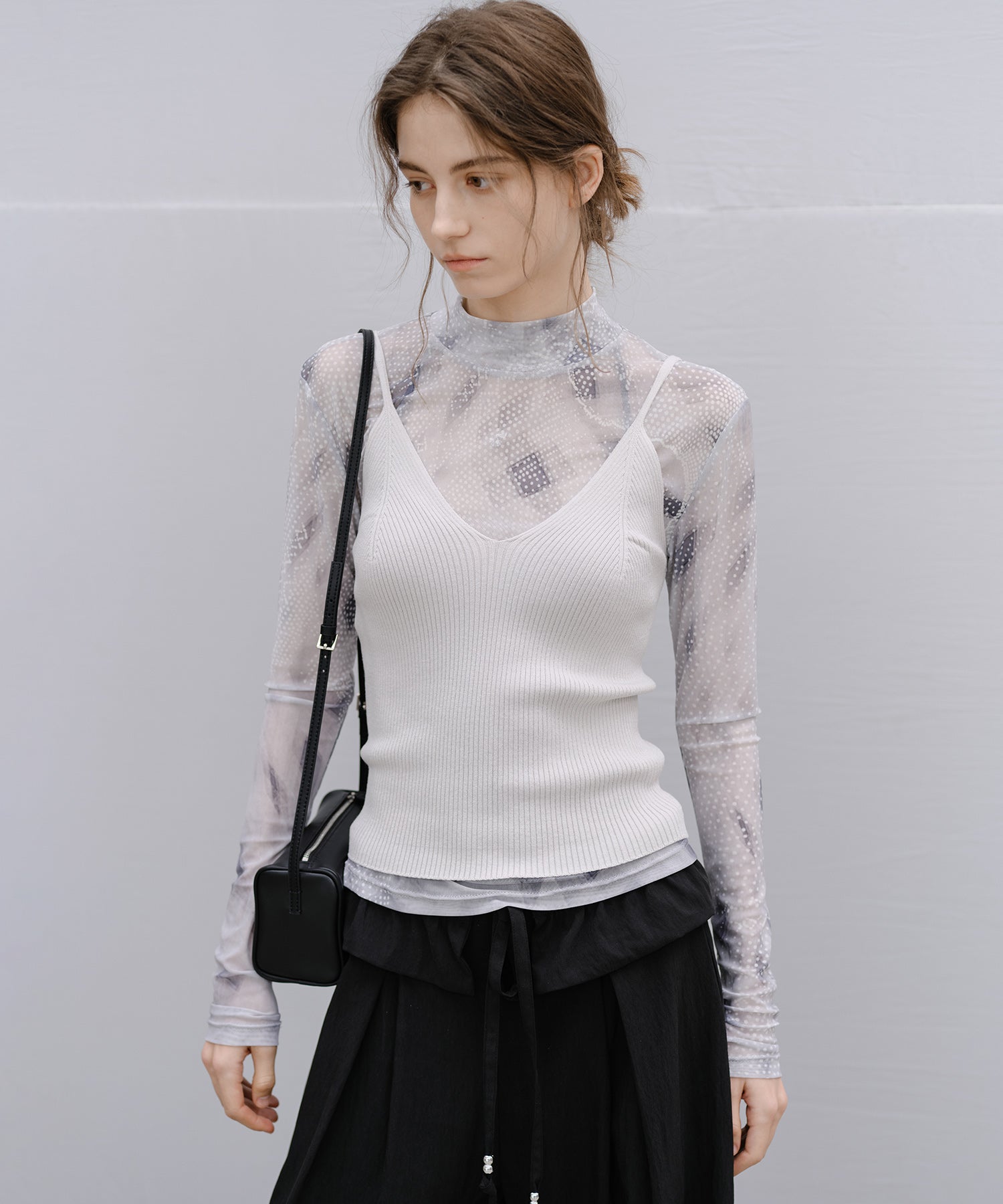 "Shipping from late February to early March" Abstract Print Sheer Mesh Top