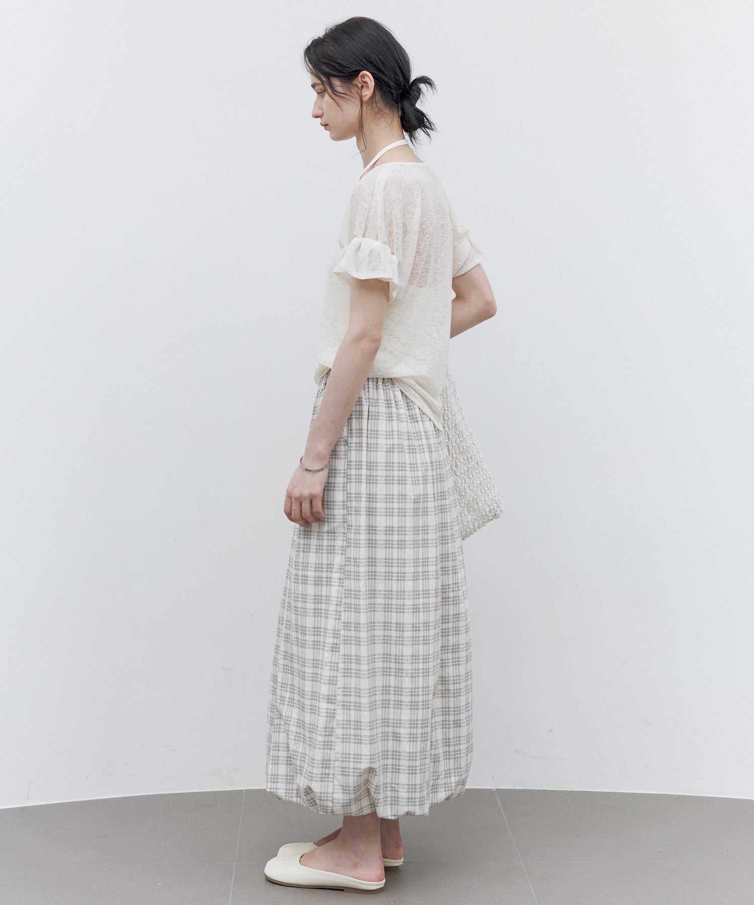 Sheer Gathered Sleeve T-Shirt