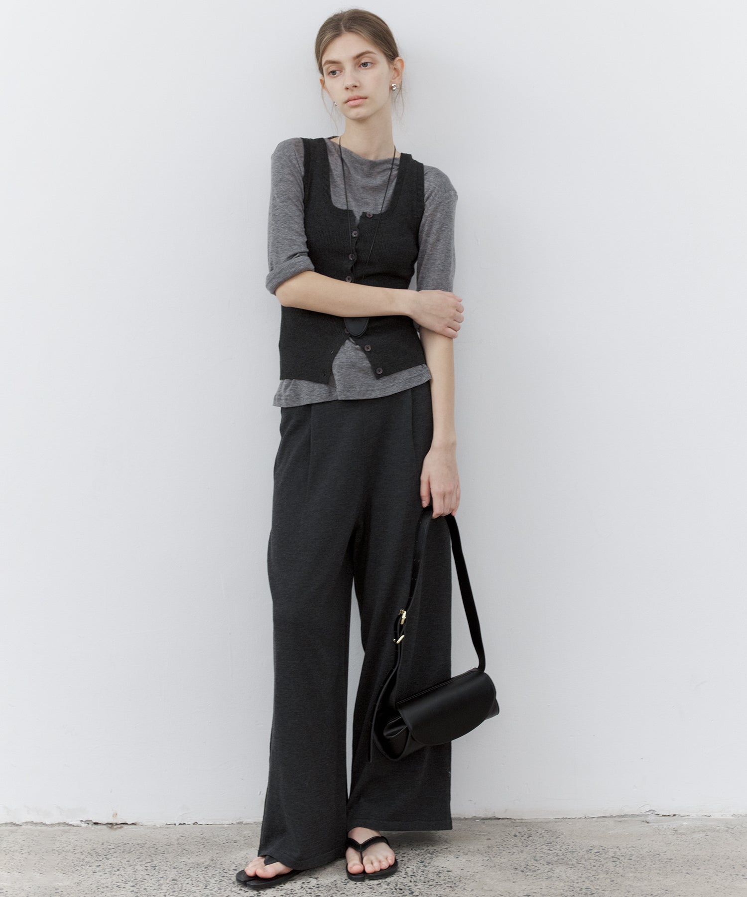 Drawstring Knit Wide Pants