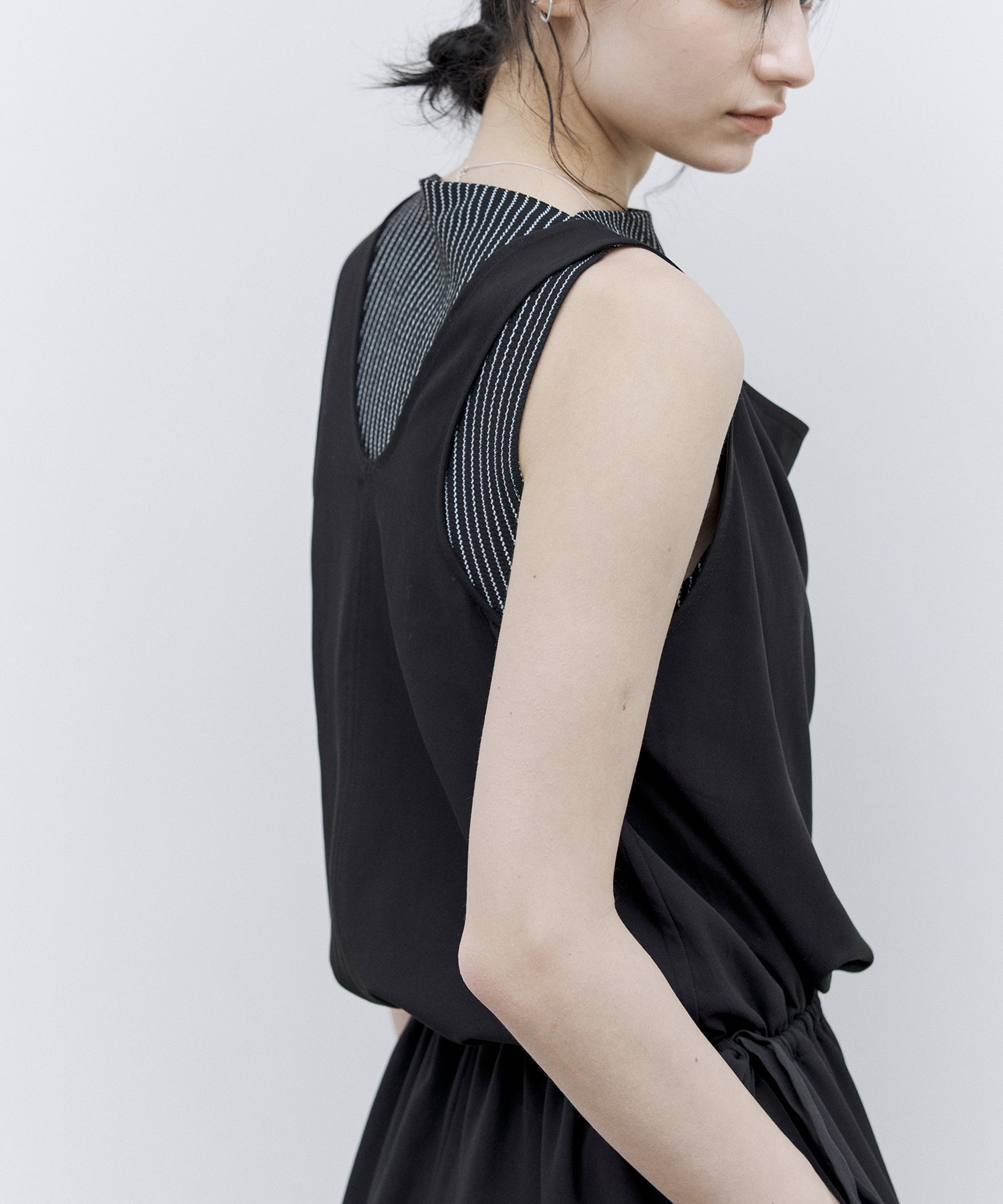 Striped Sleeveless Top with Adjustable Hem &amp; Boat Neck