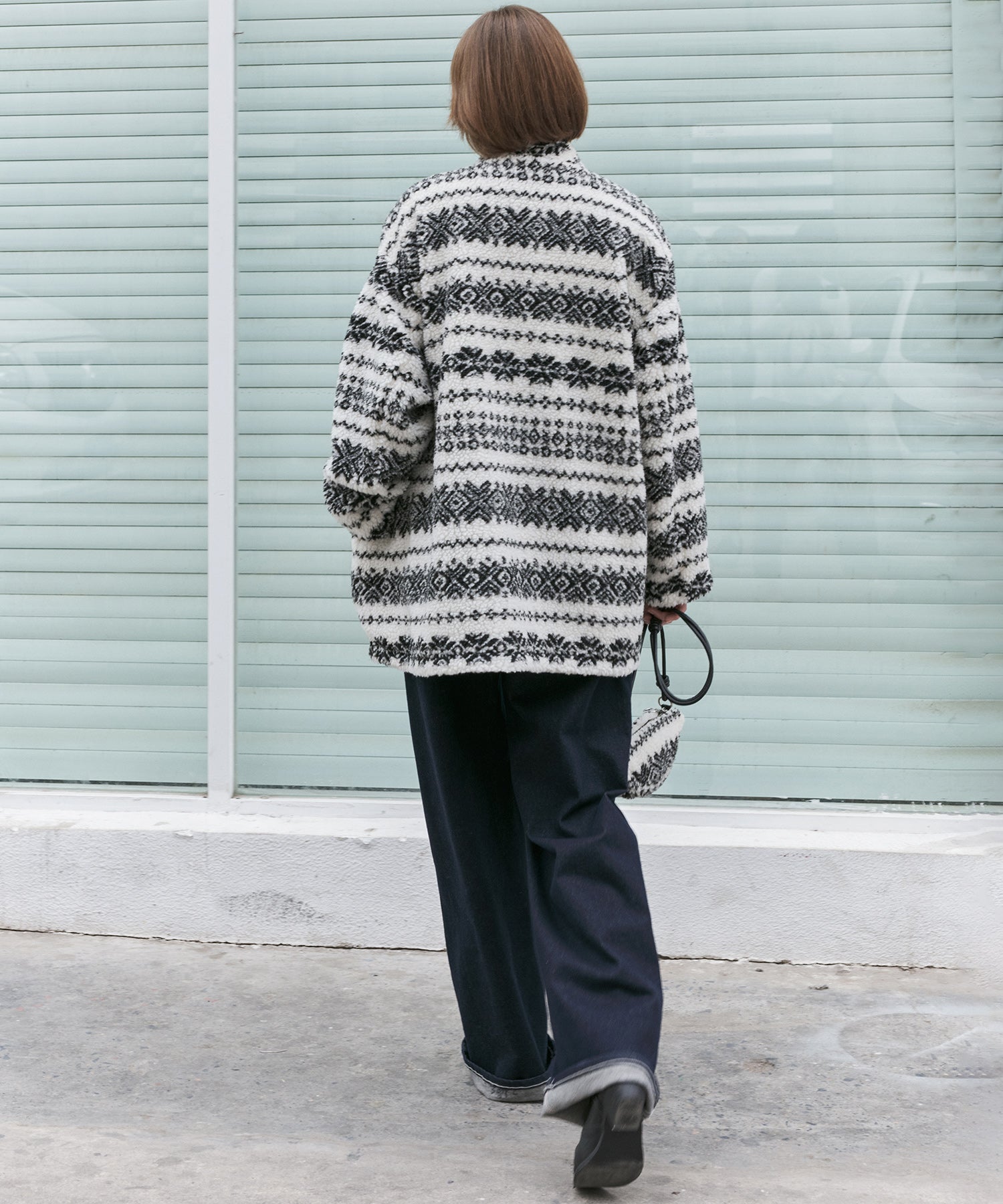 Fair Isle Relaxed Fit Fleece Jacket
