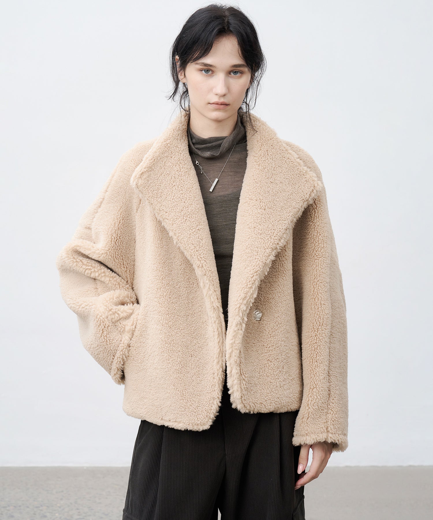 Asymmetric Collar Faux Shearling Short Jacket