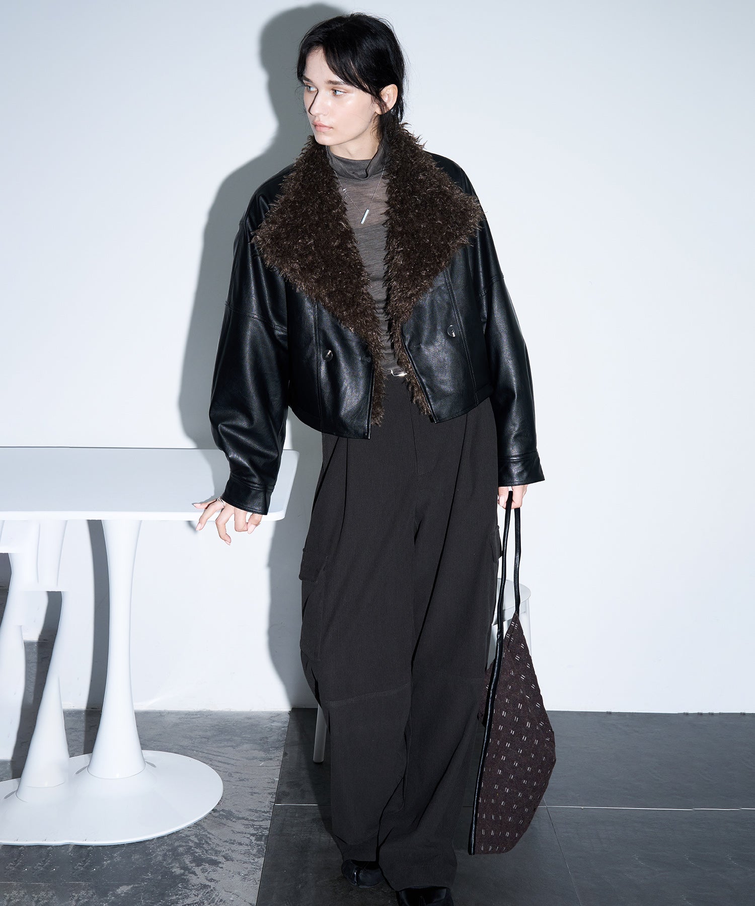 Faux Leather & Fleece Panel Short Jacket