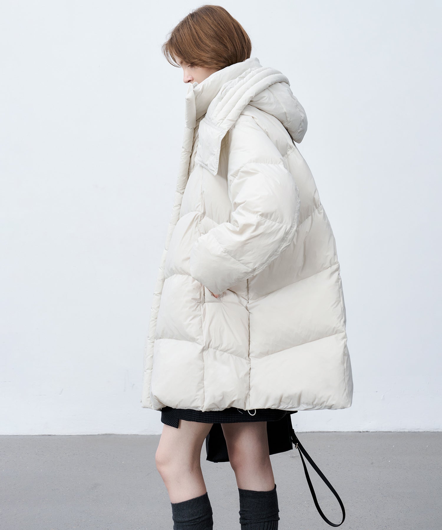 Mid-Length Stand Collar Hooded Oversize Down Coat