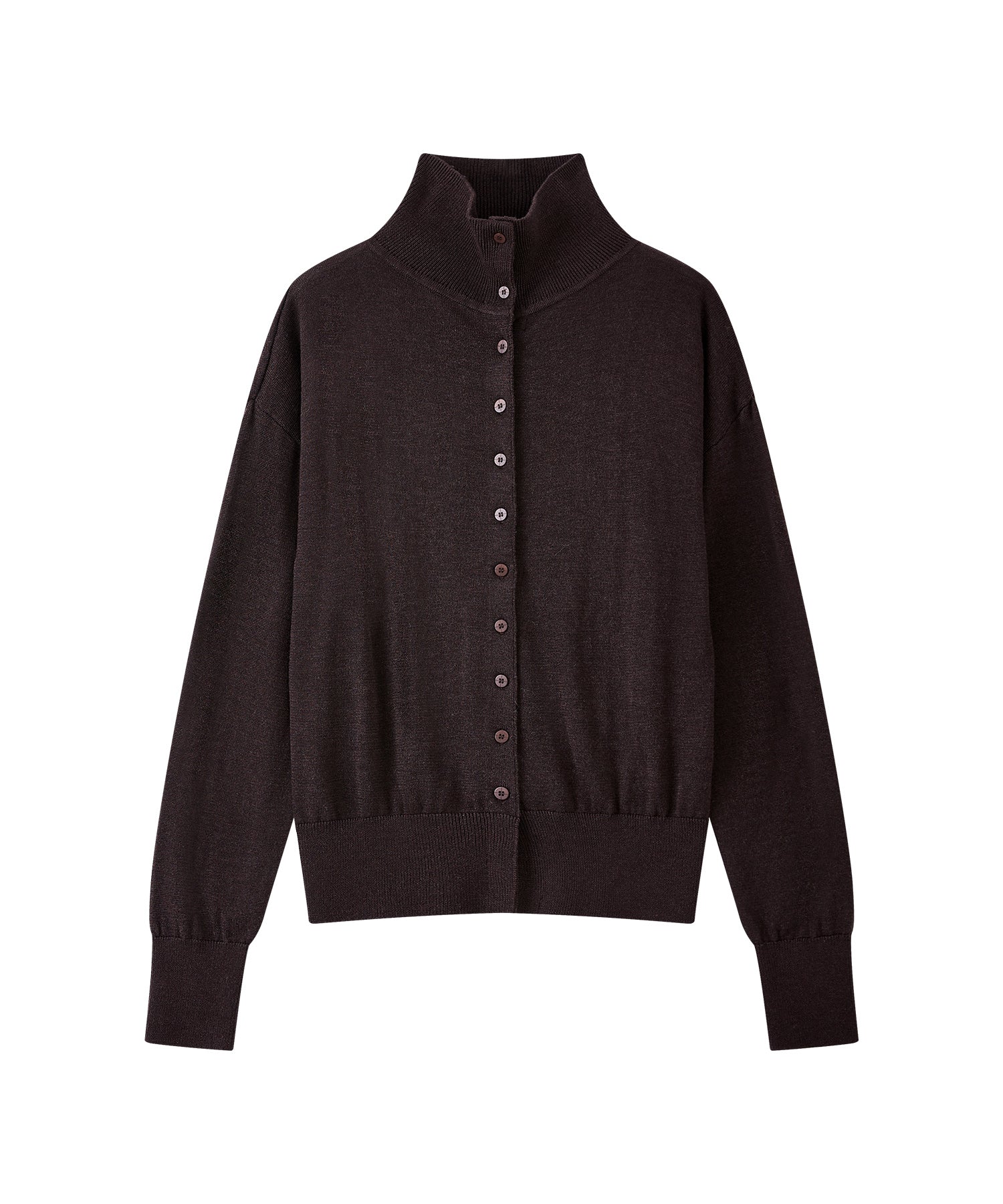 High Neck Lightweight Knit Cardigan Sweater