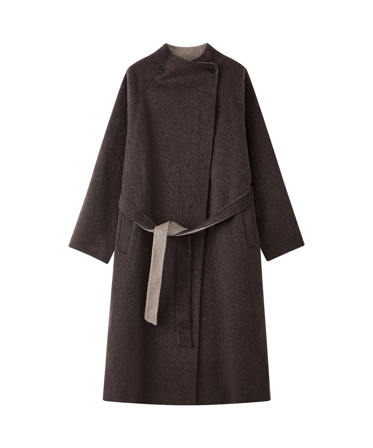 100% Wool Overlap Collar Double-Faced Long Coat